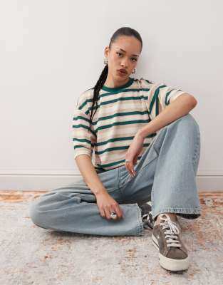 Футболка Lioness oversize с коротким рукавом и разрезом по бокам в зеленую полоску