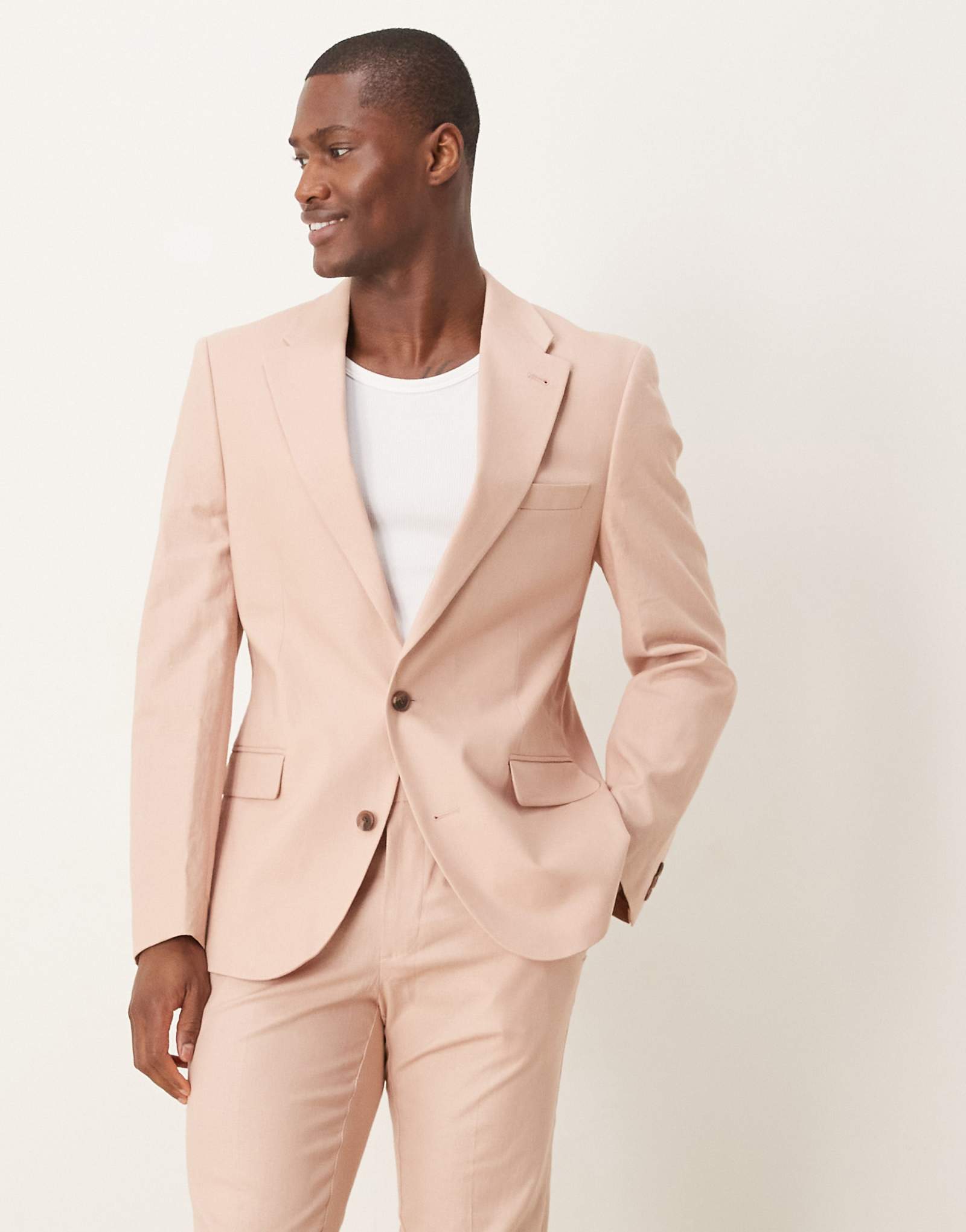 Приталенный пиджак из льняной смеси ASOS DESIGN розового цвета