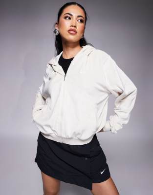 Велюровая толстовка Nike с капюшоном на молнии бежевого цвета 