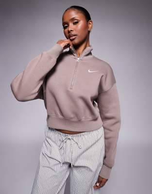 Nike Phoenix Fleece half zip sweatshirt in brown