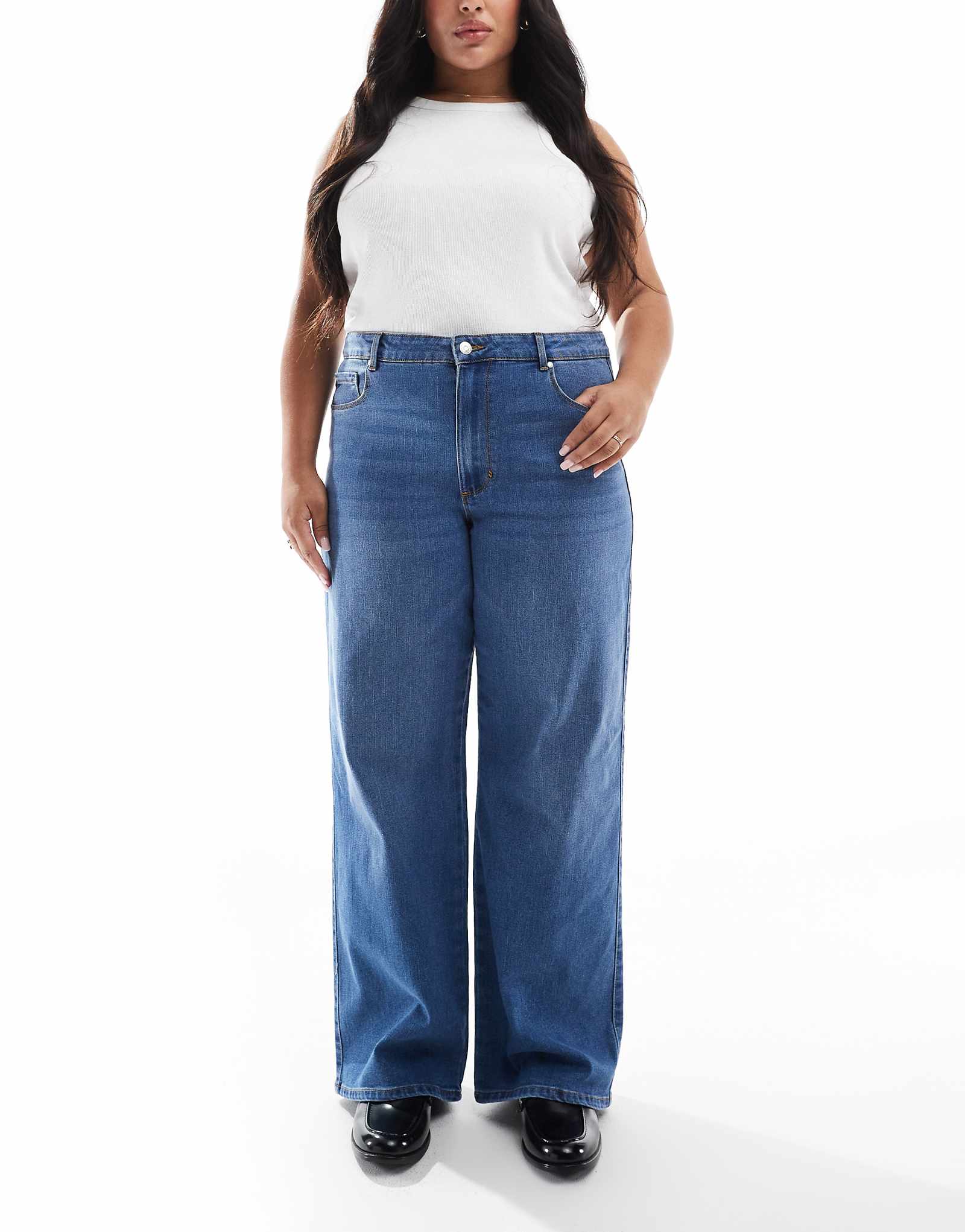 ONLY Curve high waist wide leg jeans in mid blue 11790₽