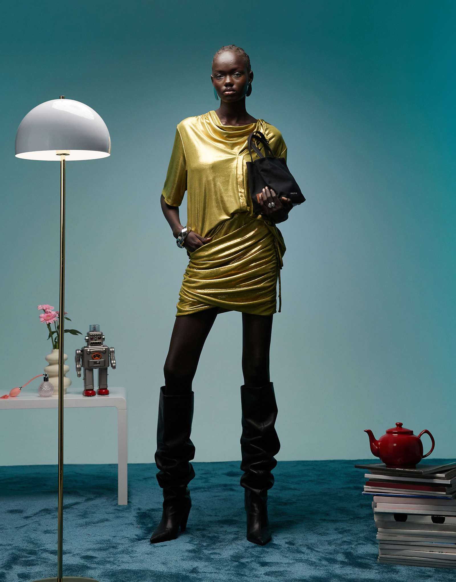 Мини-юбка с рюшами BIMBA Y LOLA цвета оливковый металлик - часть комплекта 21790₽