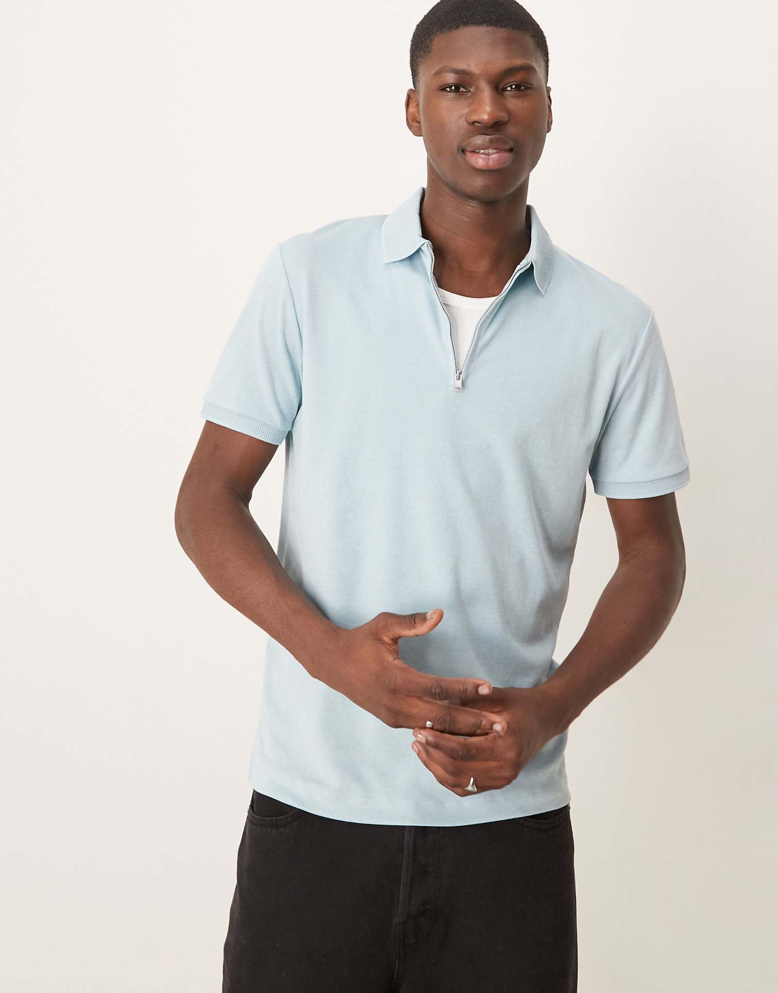 Рубашка-поло Selected Homme на молнии светло-голубого цвета