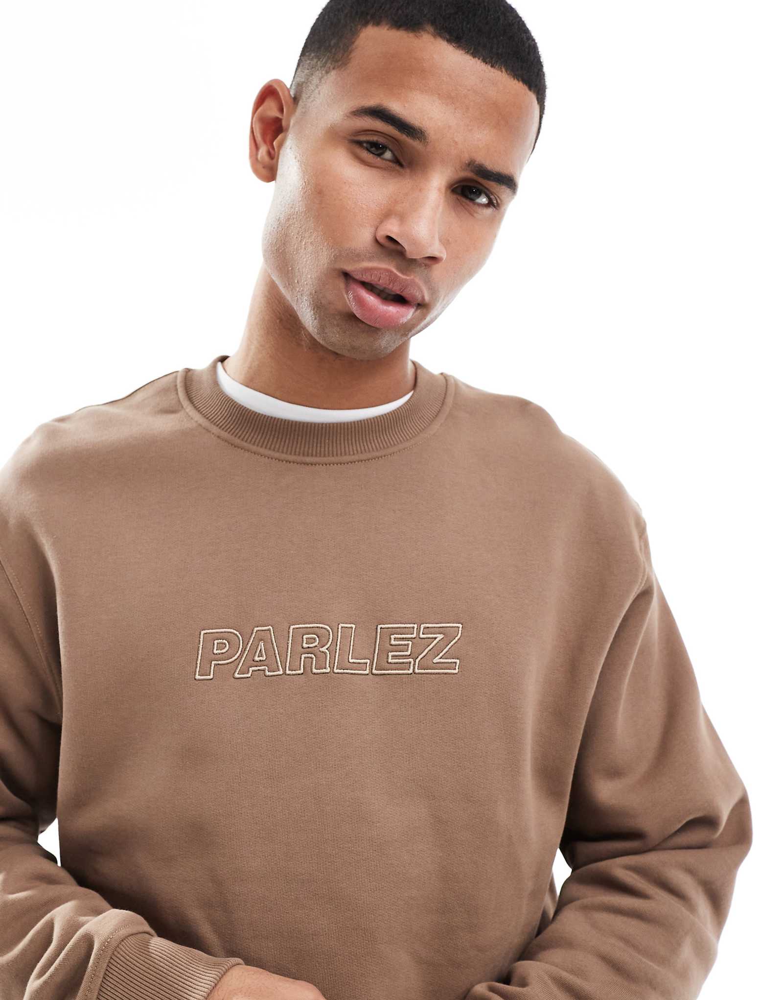 Толстовка с круглым вырезом и вышивкой с логотипом Parlez oversize коричневого цвета