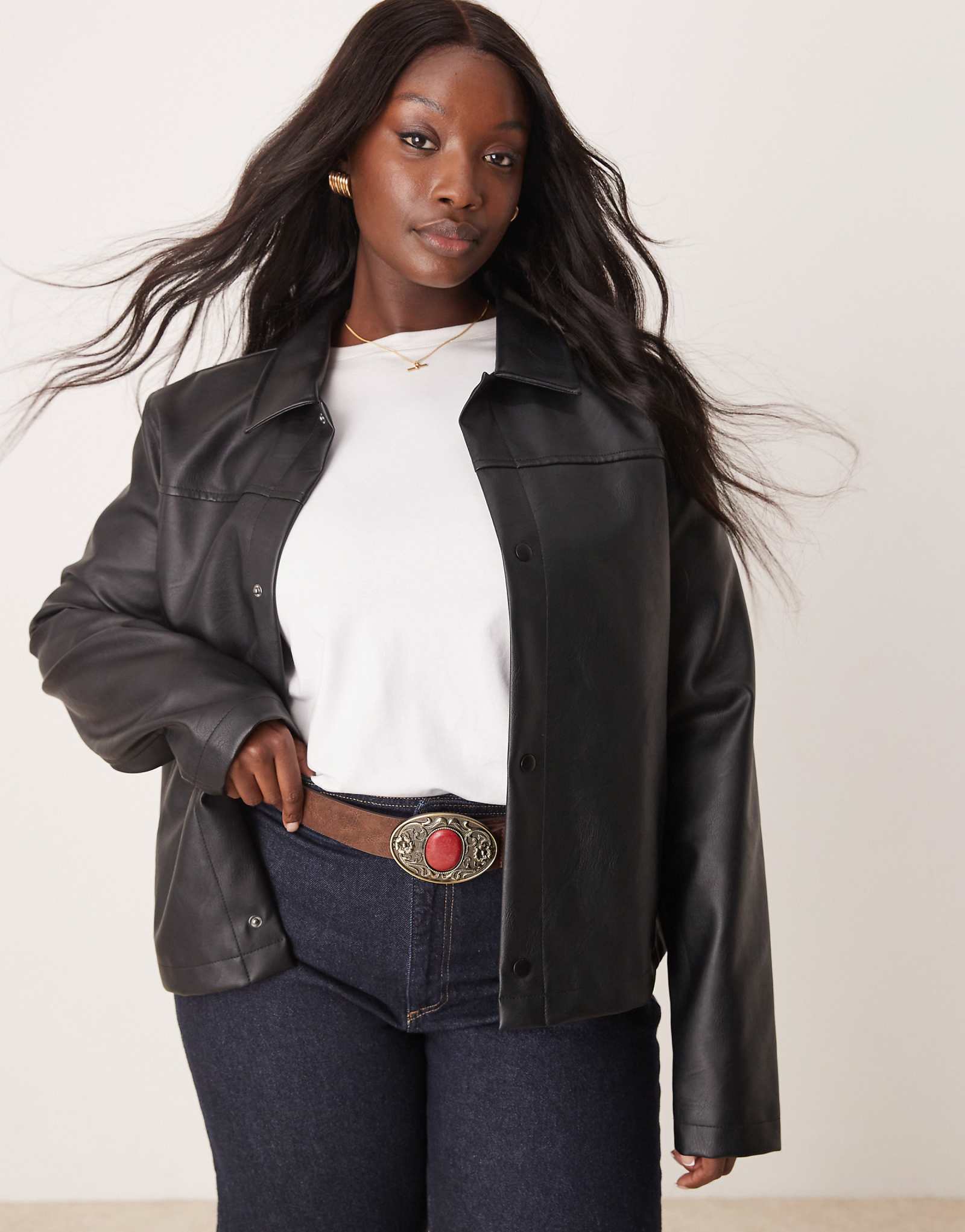 Винтажный пояс My Accessories Curve red stone коричневого цвета