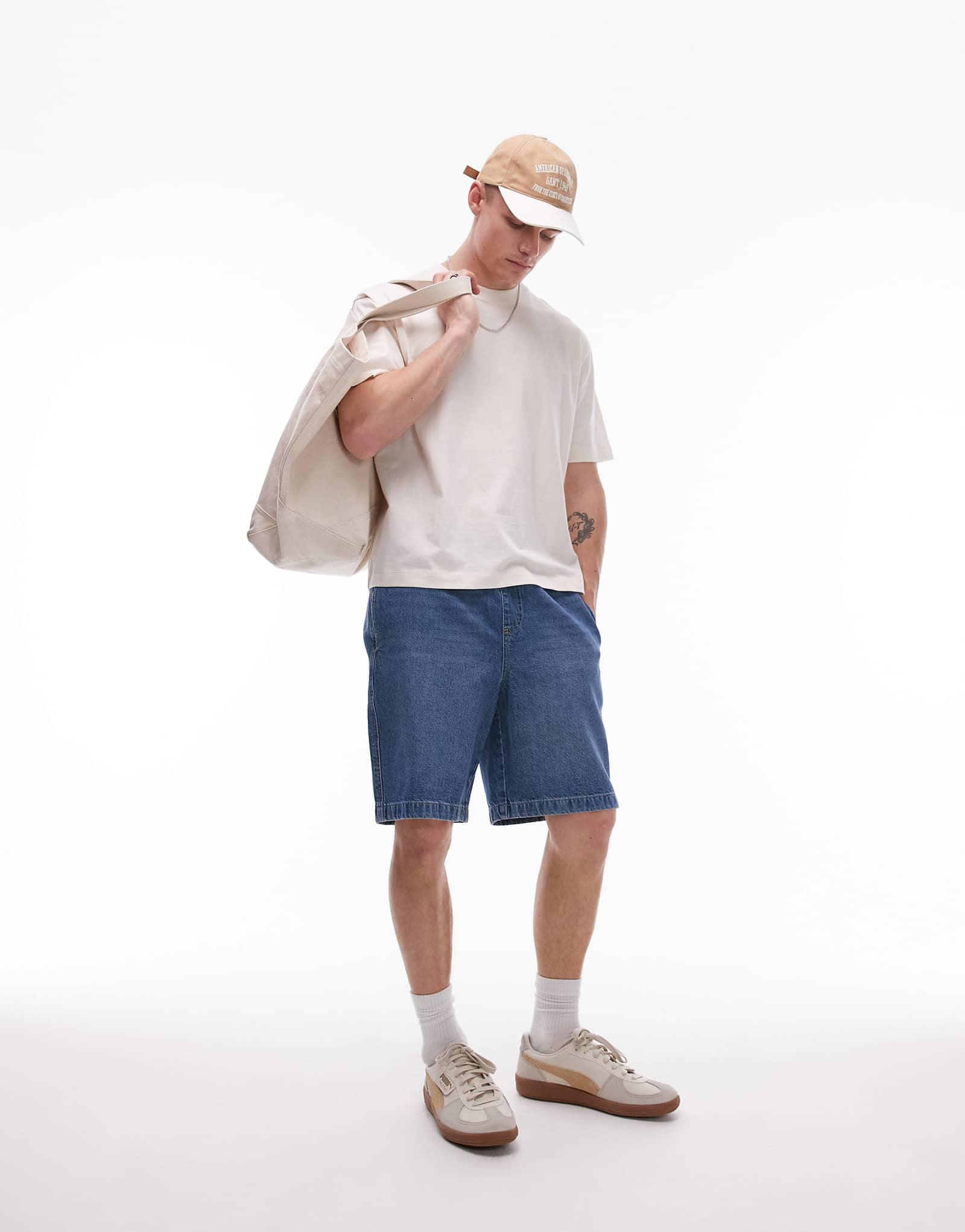 Короткая джинсовая рубашка из эластичной ткани Topman после средней стирки