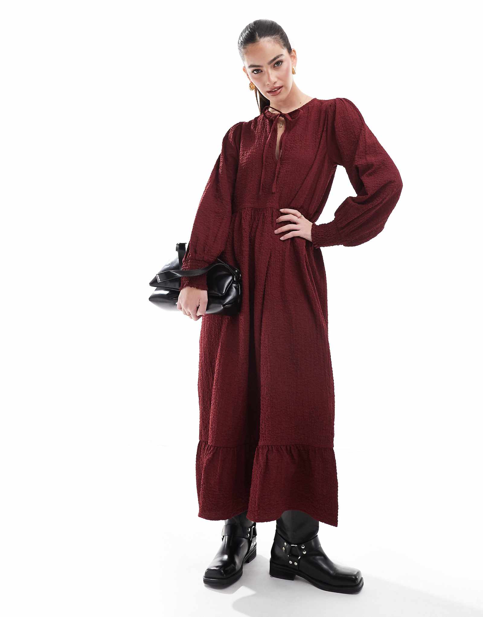 Платье-халат миди с завязками для девочек темно-красного цвета 10590₽