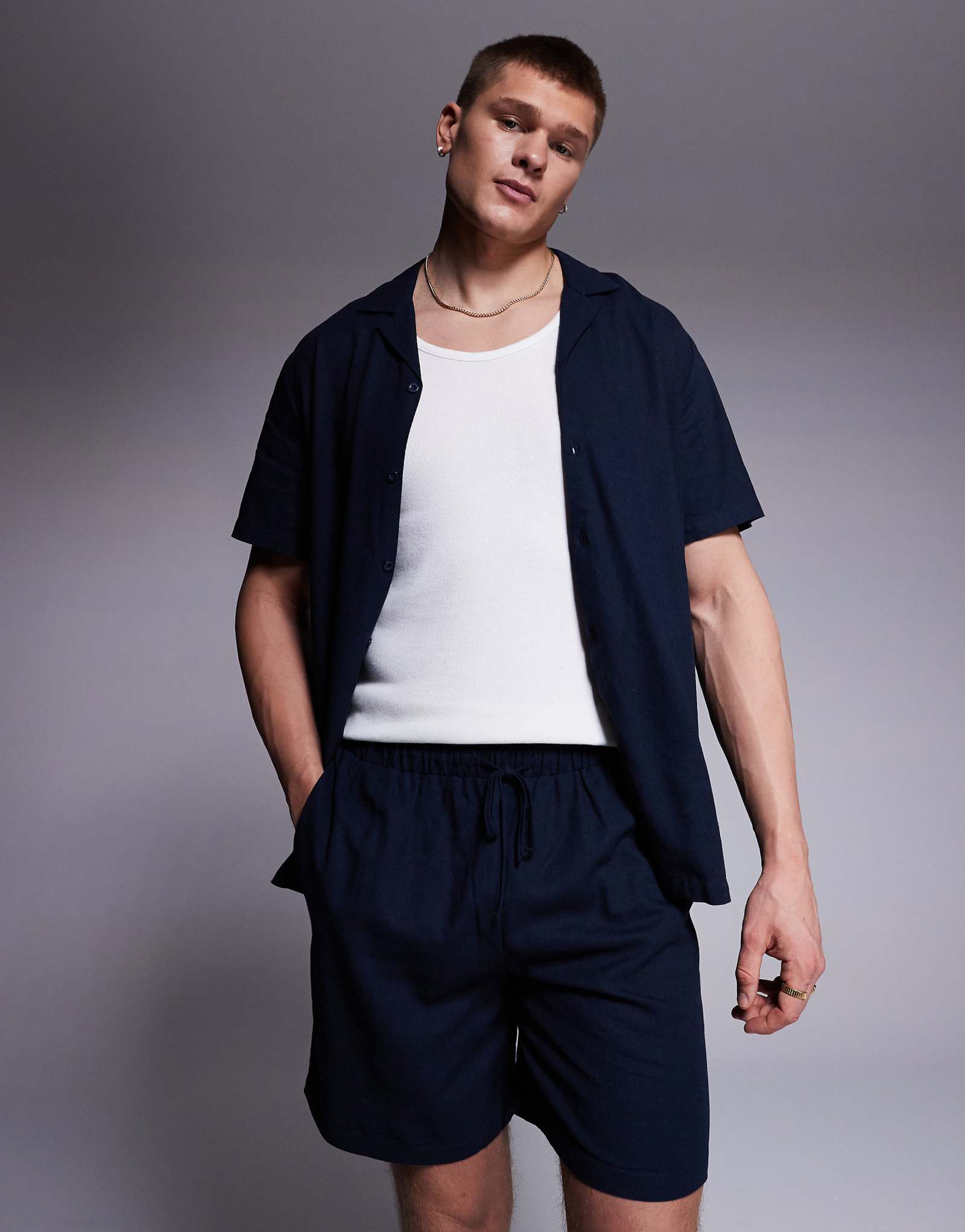 Пляжные шорты на завязках South Beach темно-синего цвета 6290₽