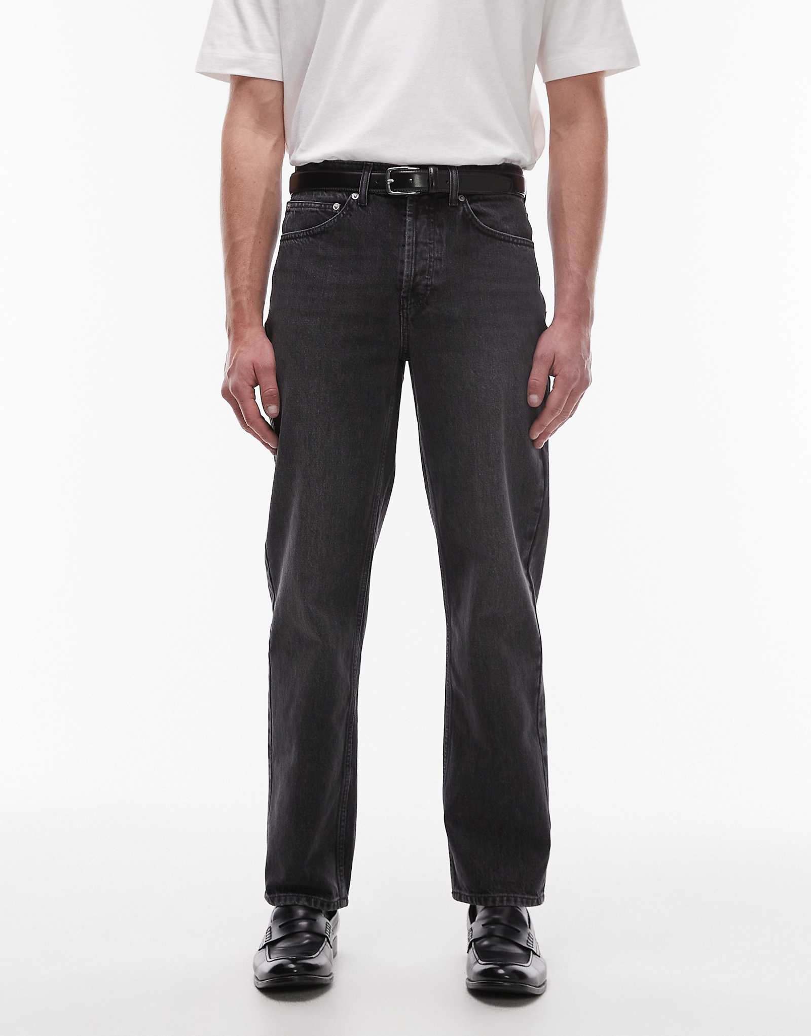 Жесткие джинсы с прямыми штанинами Topman черного цвета застиранные 4290₽