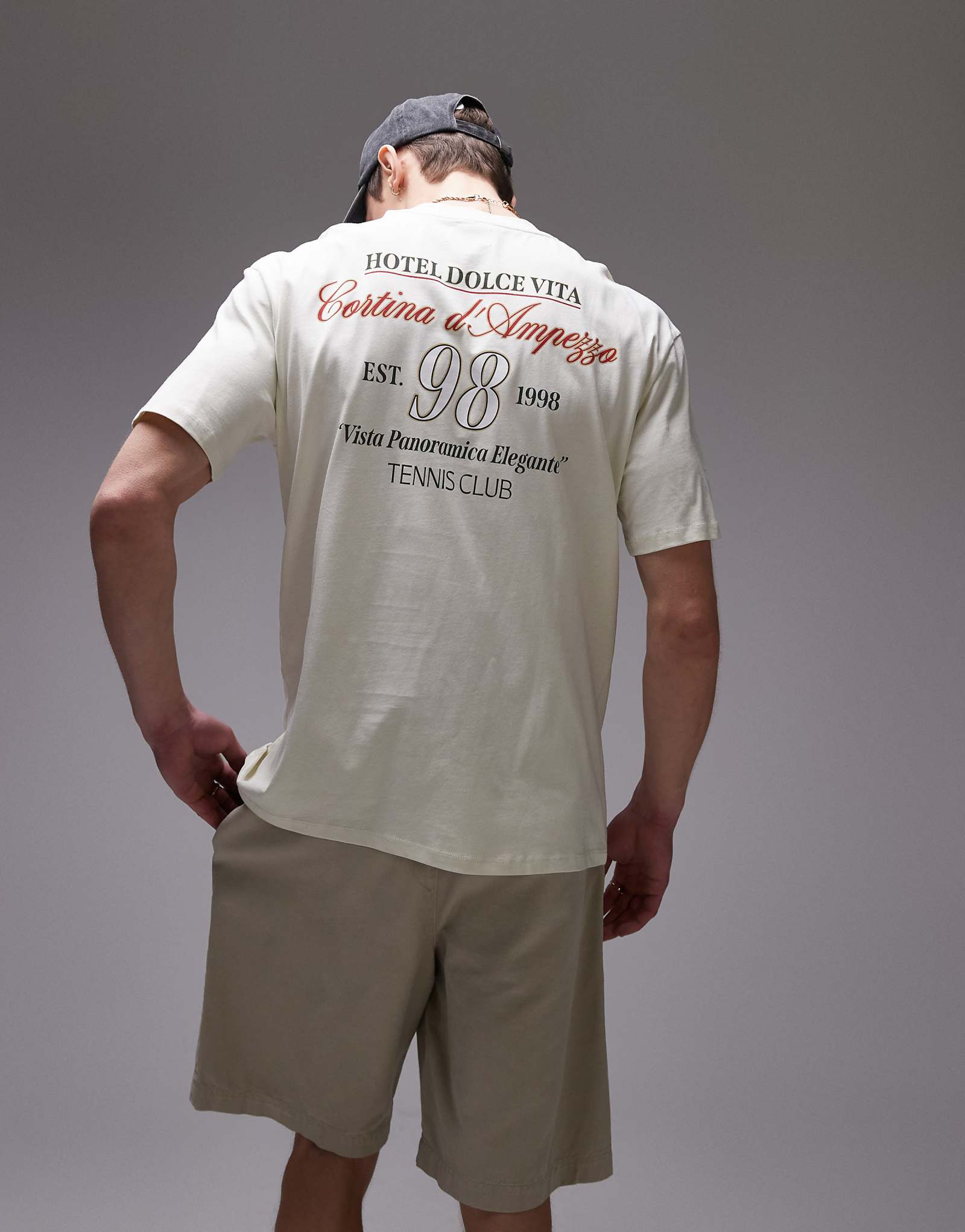 Футболка Topman oversize fit с принтом Hotel Dolce Vita спереди и сзади цвета экрю