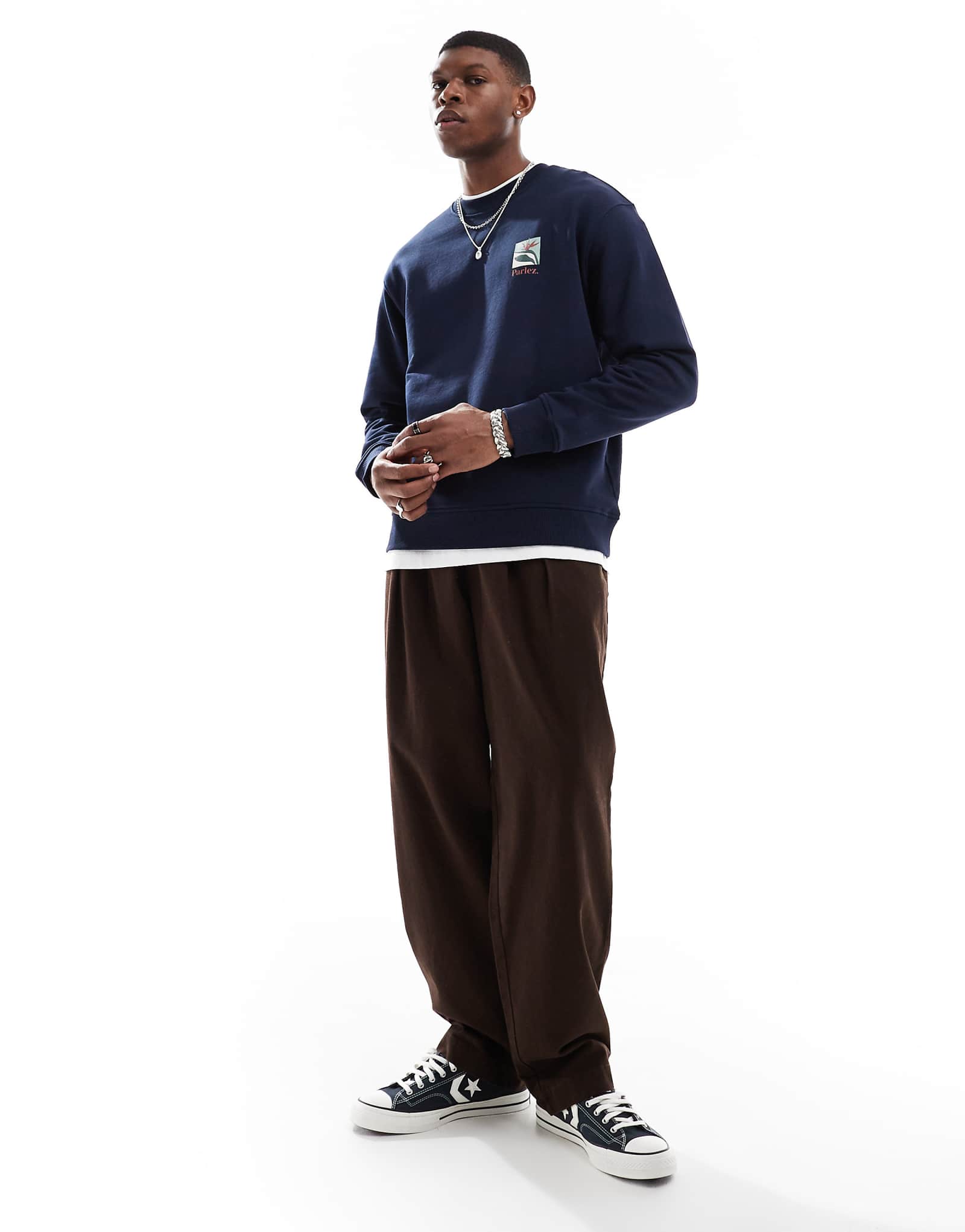 Темно-синяя толстовка с круглым вырезом и логотипом Parlez Planter темно-синего цвета