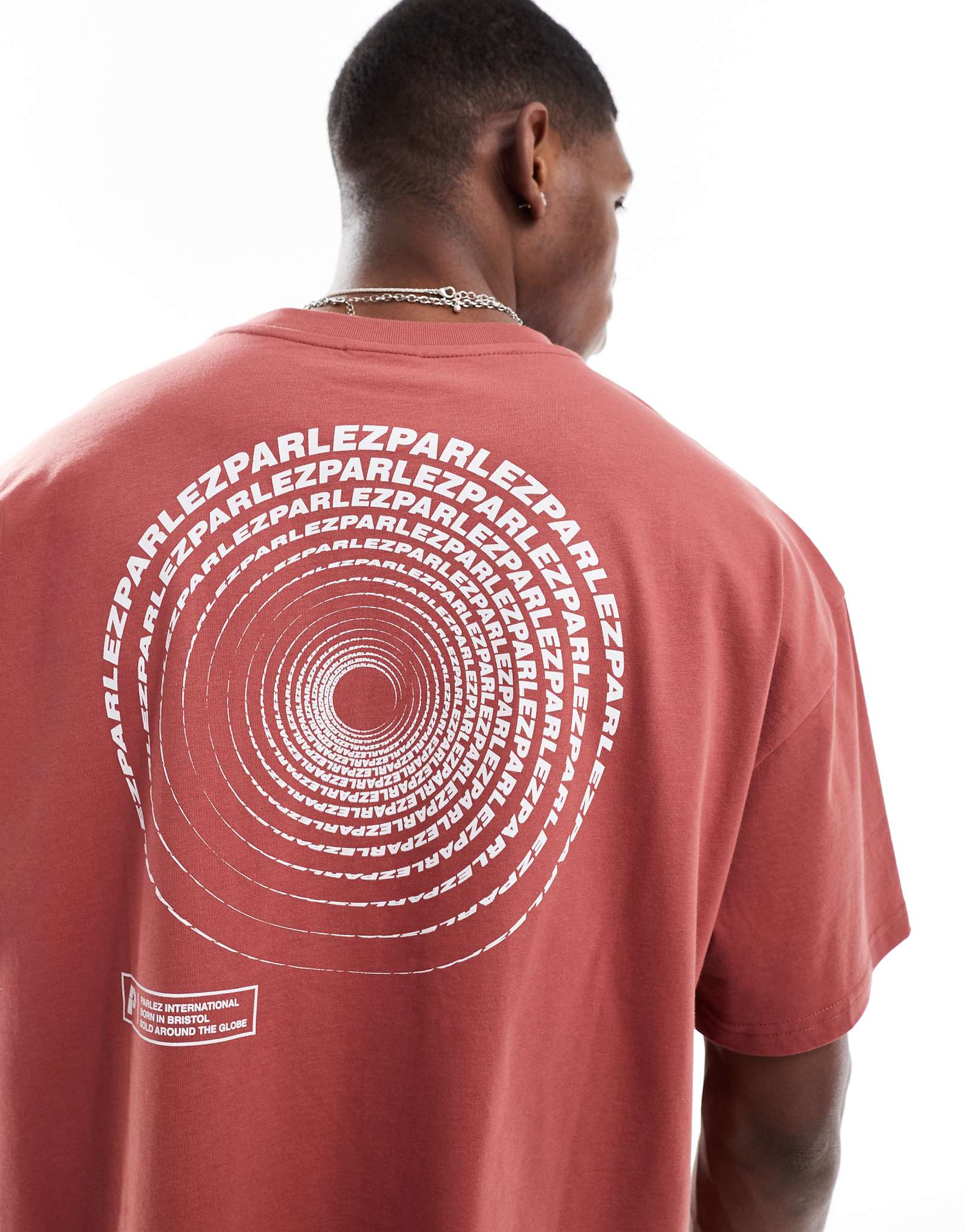 Футболка с логотипом Parlez Luna оверсайз с коротким рукавом и принтом сзади кораллового цвета