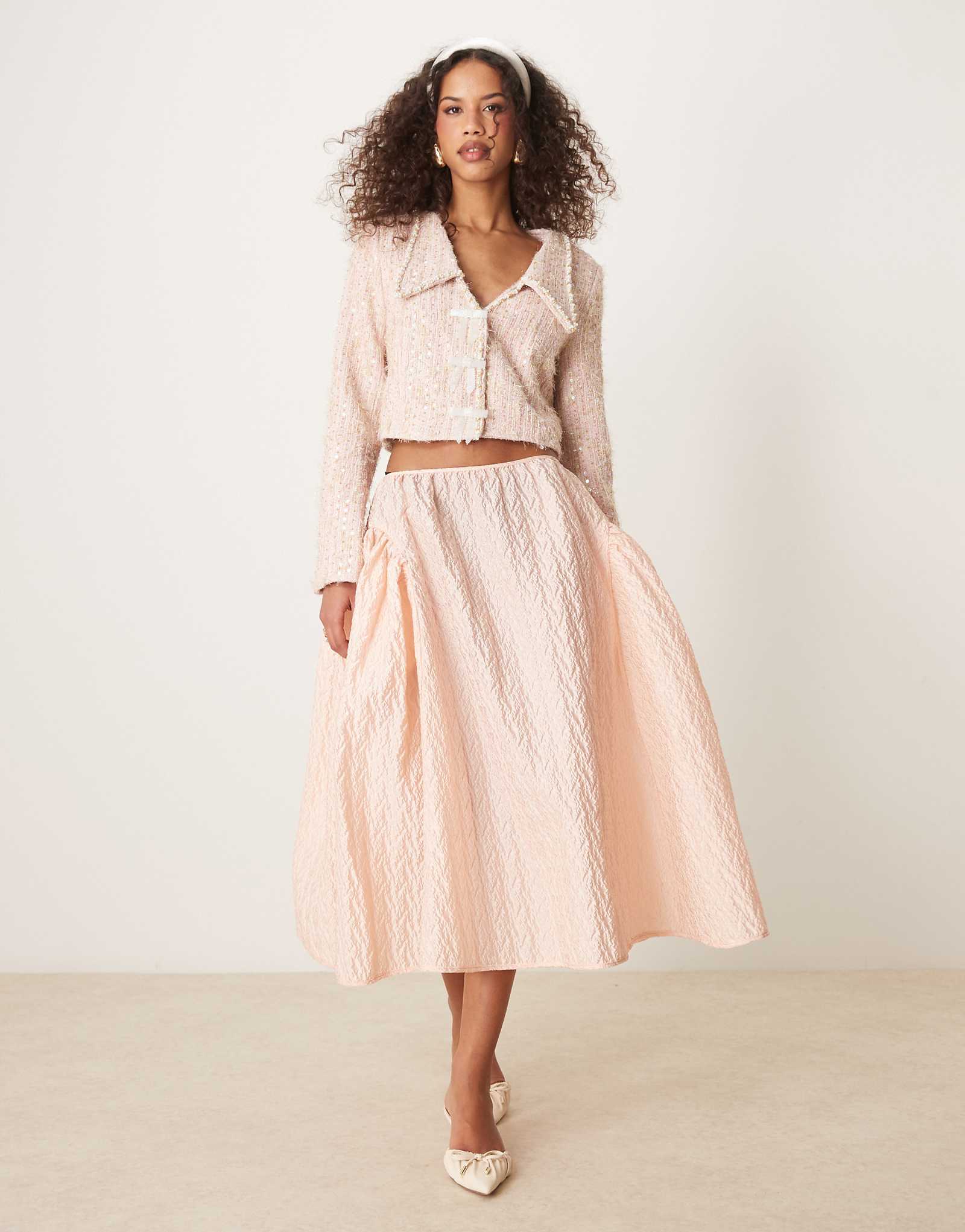Жаккардовая юбка миди Sister Jane светло-розового цвета - часть комплекта 41690₽
