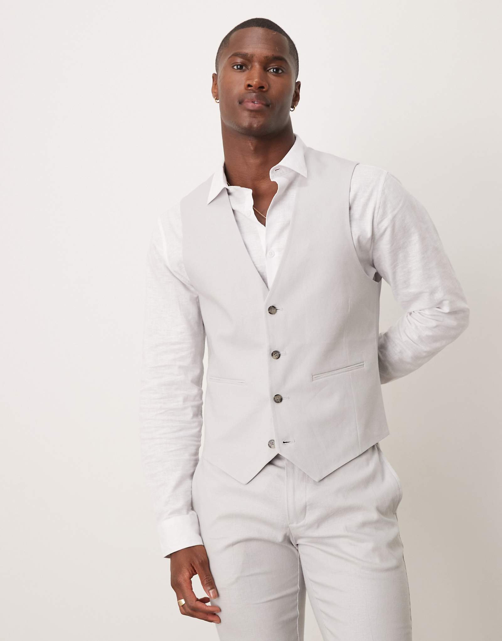 Облегающий костюм-жилет из льняной смеси ASOS DESIGN серого цвета 7790₽