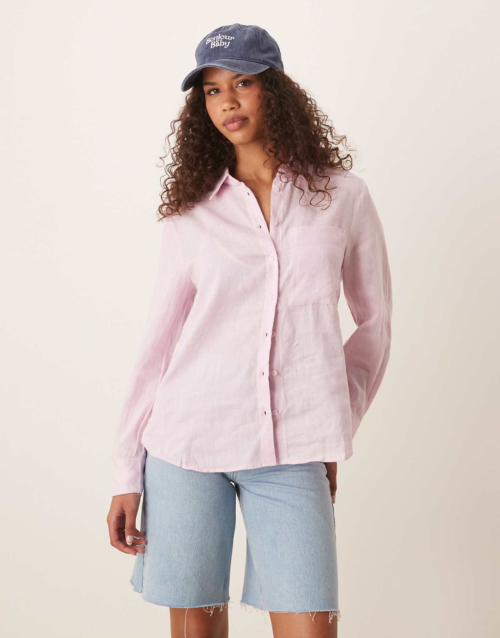 Рубашка из льняной смеси Mango розового цвета 12290₽