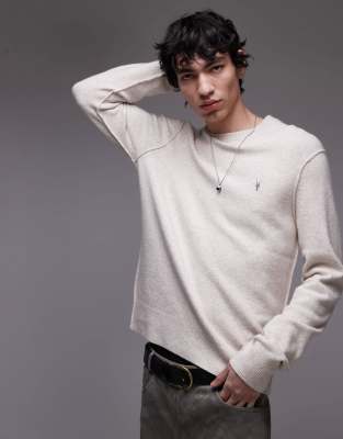 Свитер из овечьей шерсти AllSaints Statten ramskull цвета овсянки