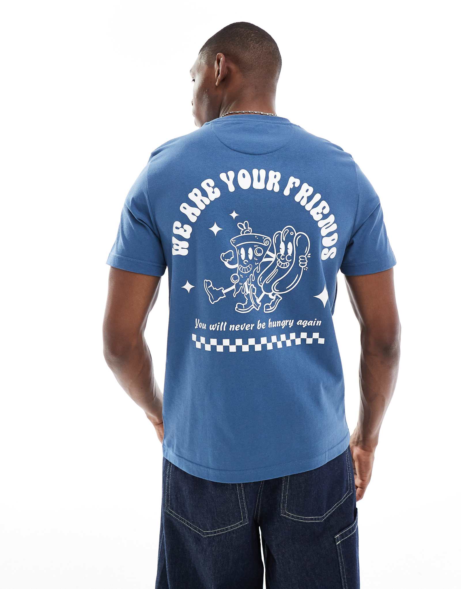 Синяя футболка Farah Limscott с принтом пицца на груди и спине 3990₽