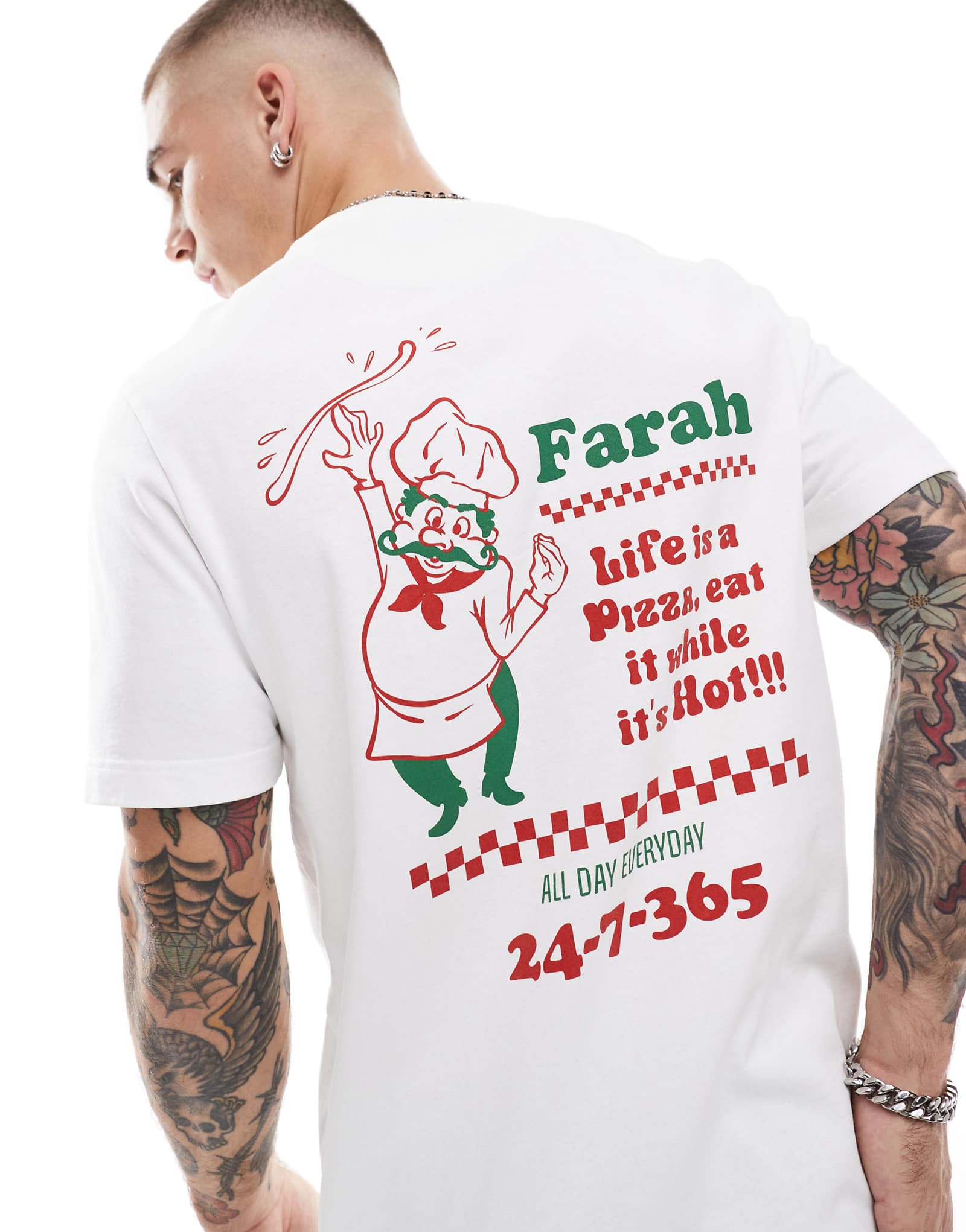 Белая футболка Farah powis с принтом пиццерии на груди и спине