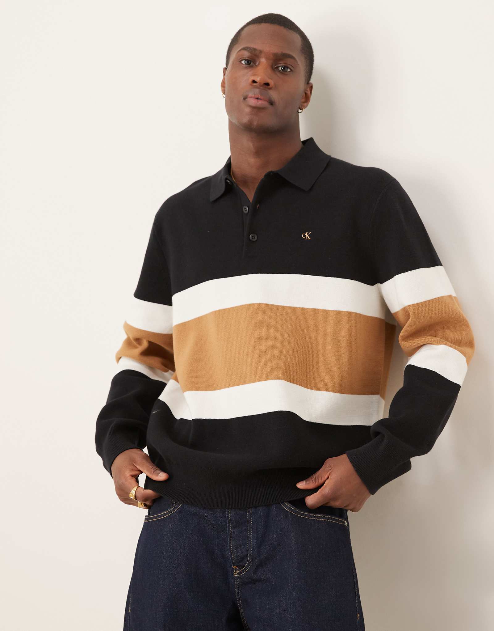 Джинсы Calvin Klein с трикотажным воротником-стойкой и логотипом на молнии 14 черного цвета 24990₽