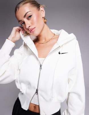 Укороченная флисовая толстовка на молнии Nike Phoenix кремового цвета