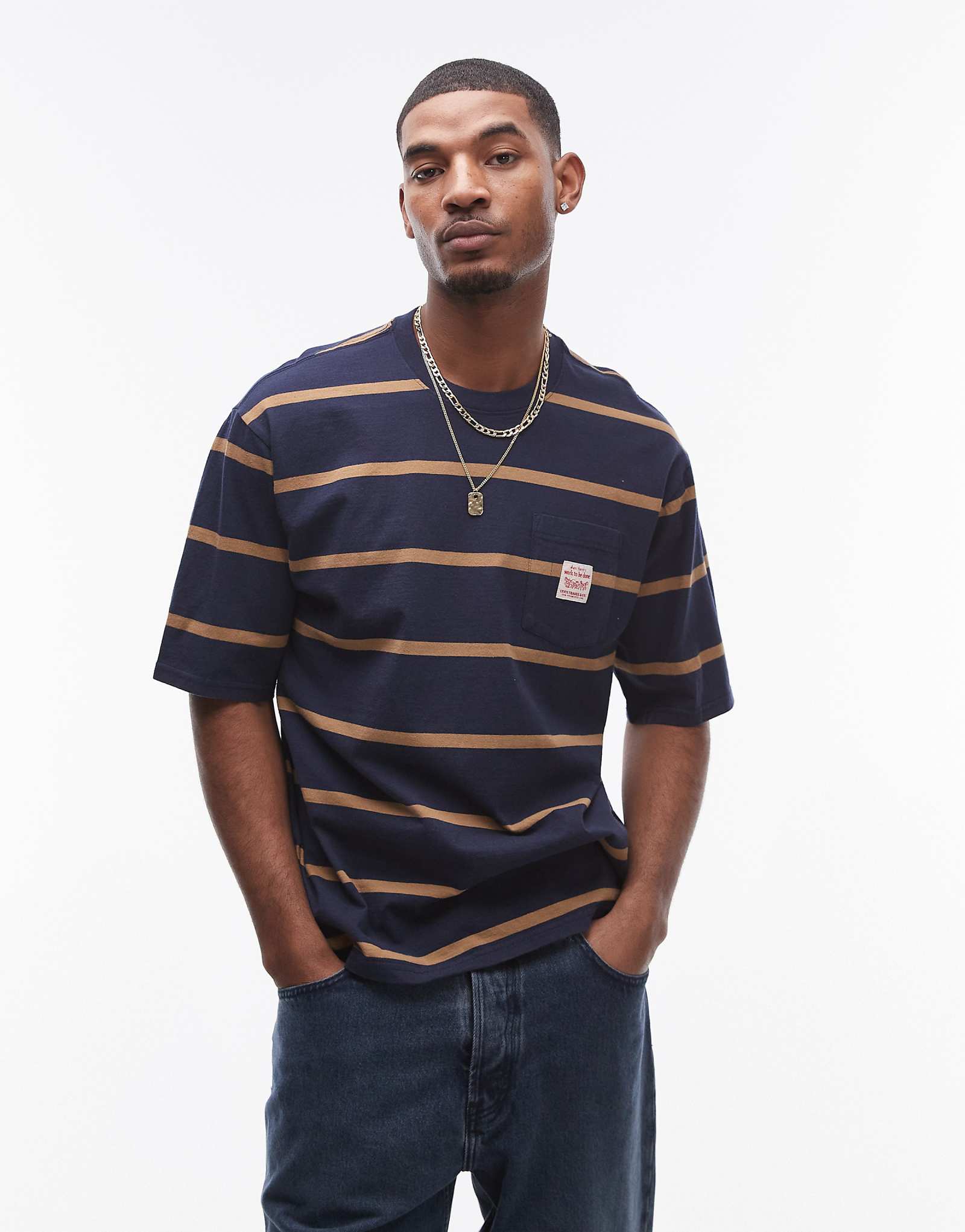 Футболка свободного кроя в полоску с логотипом Levis Workwear capsule label темно-синийбежевый 8190₽