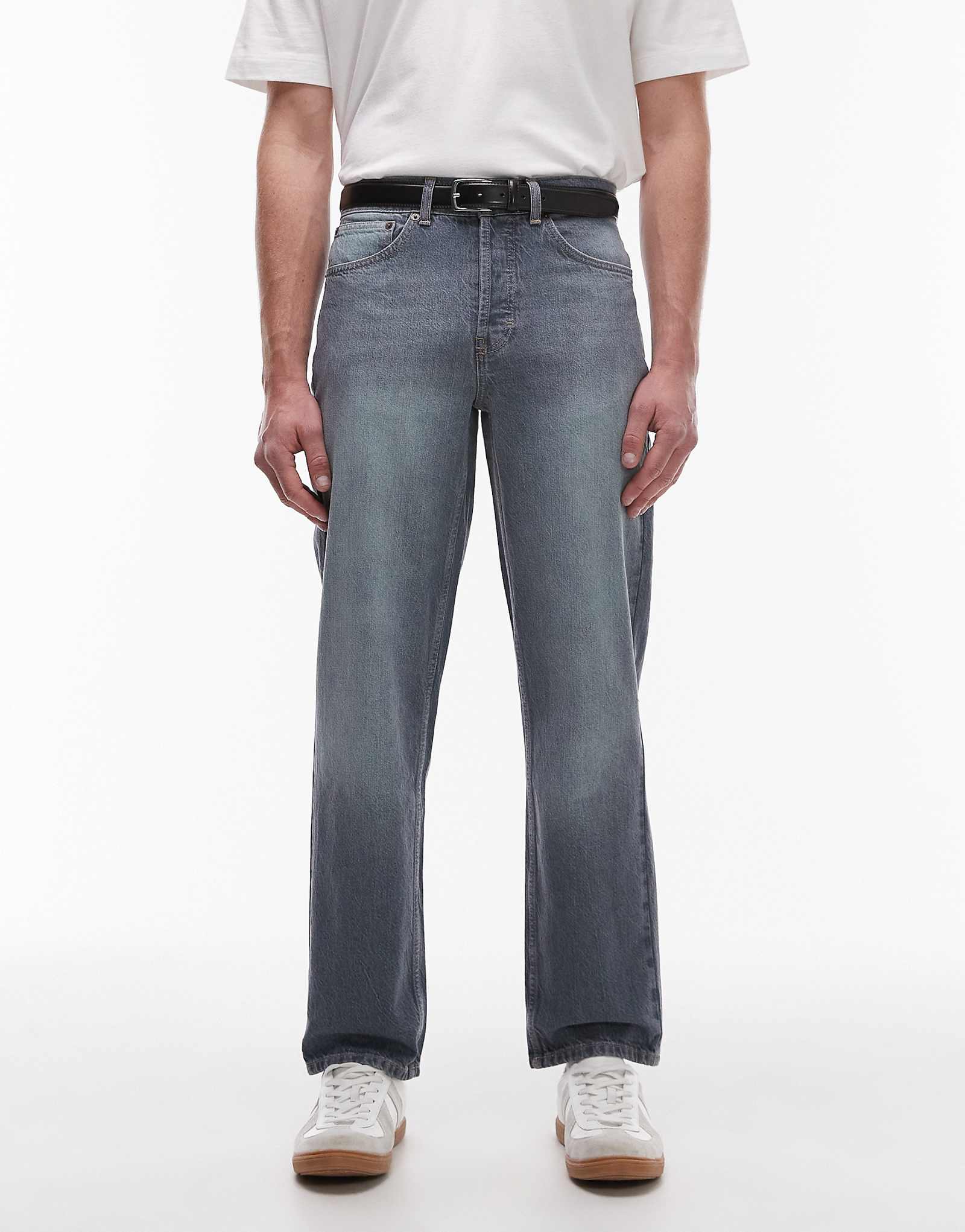 Жесткие прямые джинсы Topman синего цвета средней стирки 3590₽