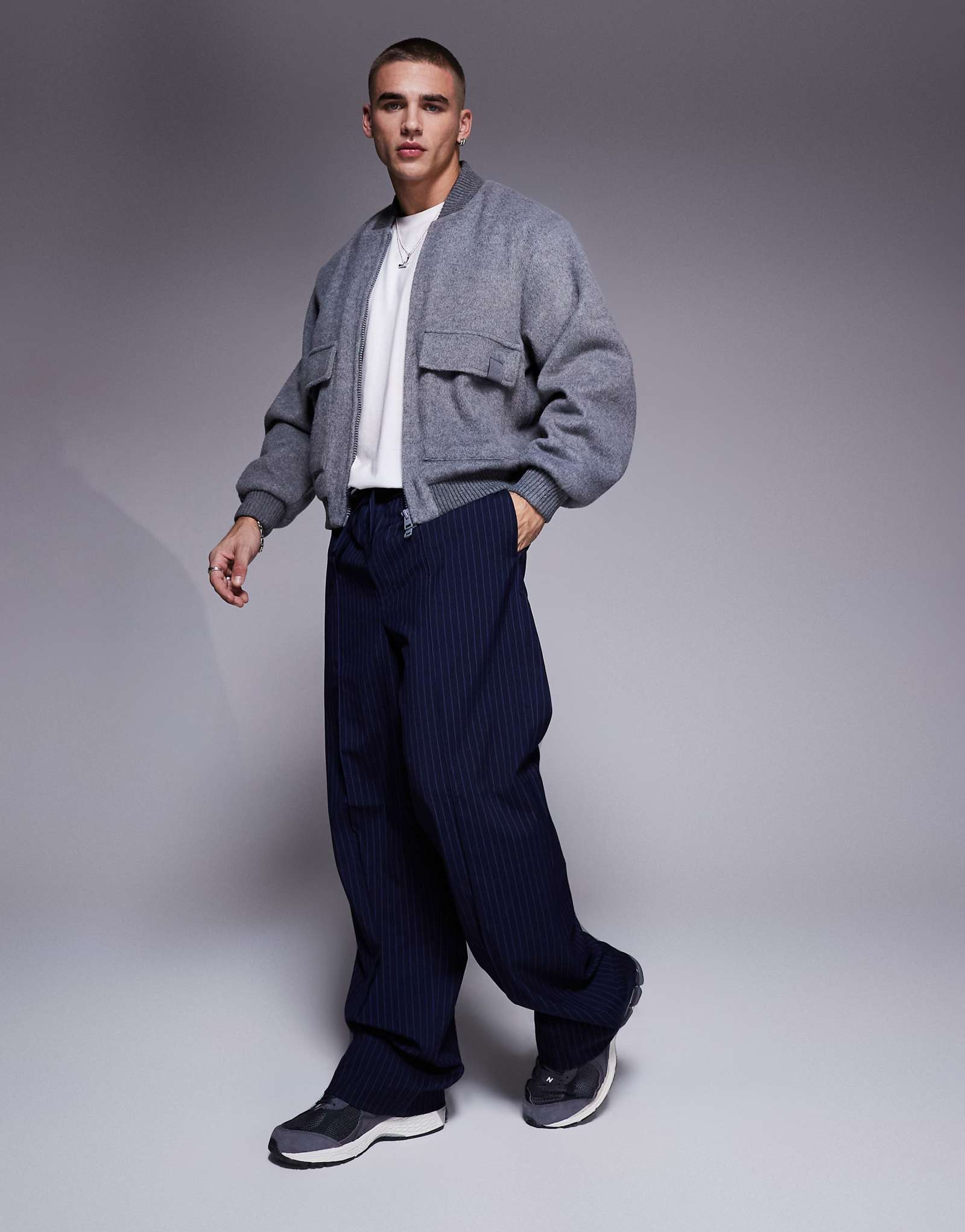 Куртка-бомбер из полушерстяной ткани Couture Club серого цвета 9790₽