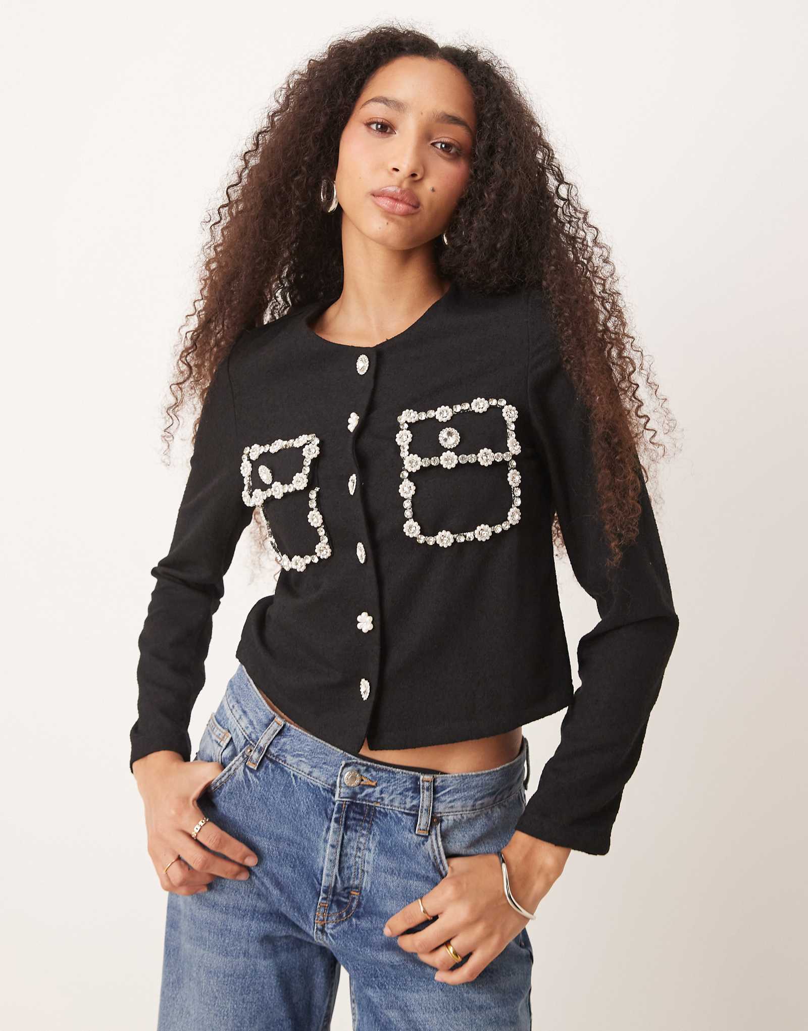 Черный топ в морском стиле Dream Sister Jane украшенный драгоценными камнями 28690₽