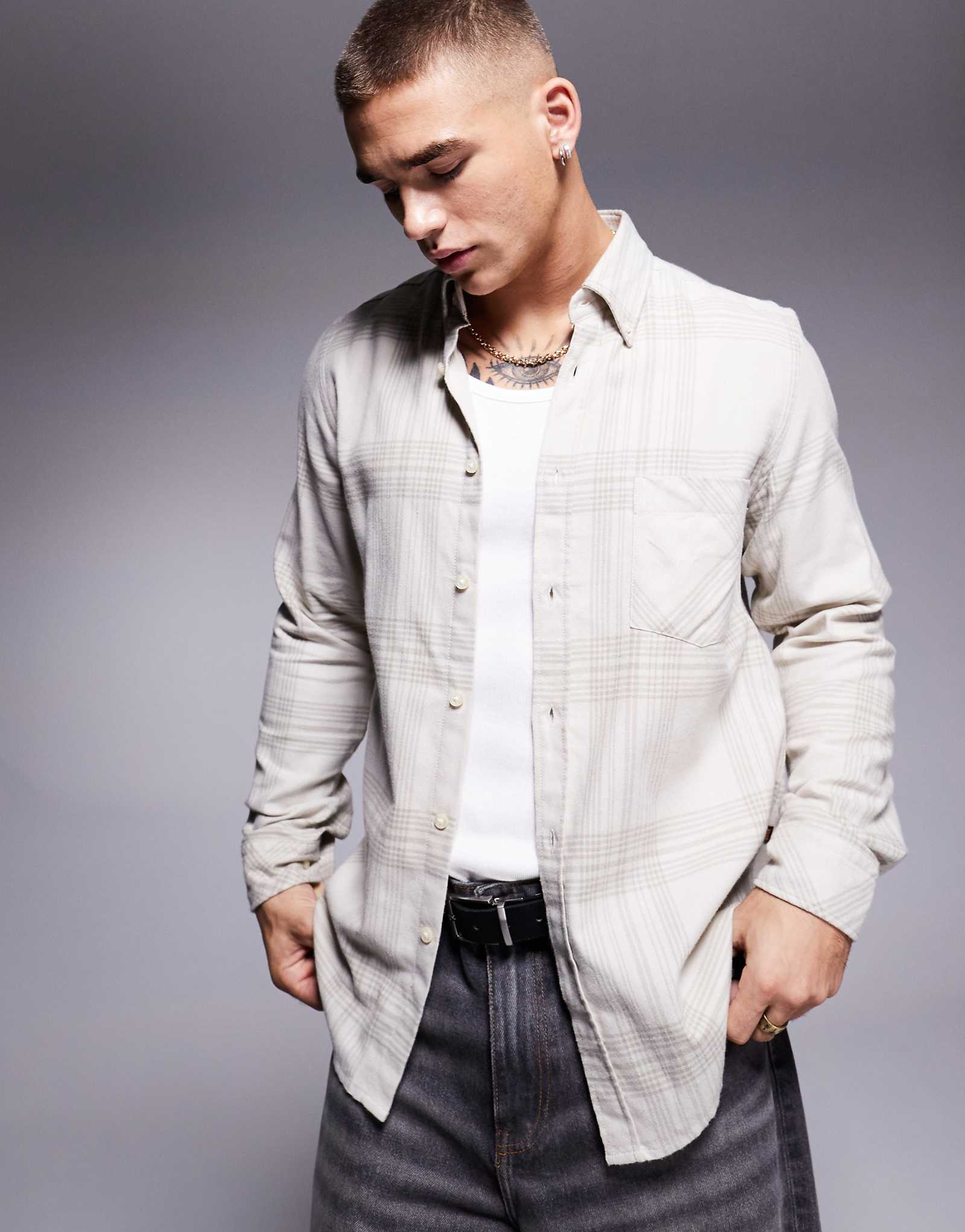 Фланелевая рубашка в клетку BOSS Orange Rickert обычного покроя светло-бежевого цвета 13090₽