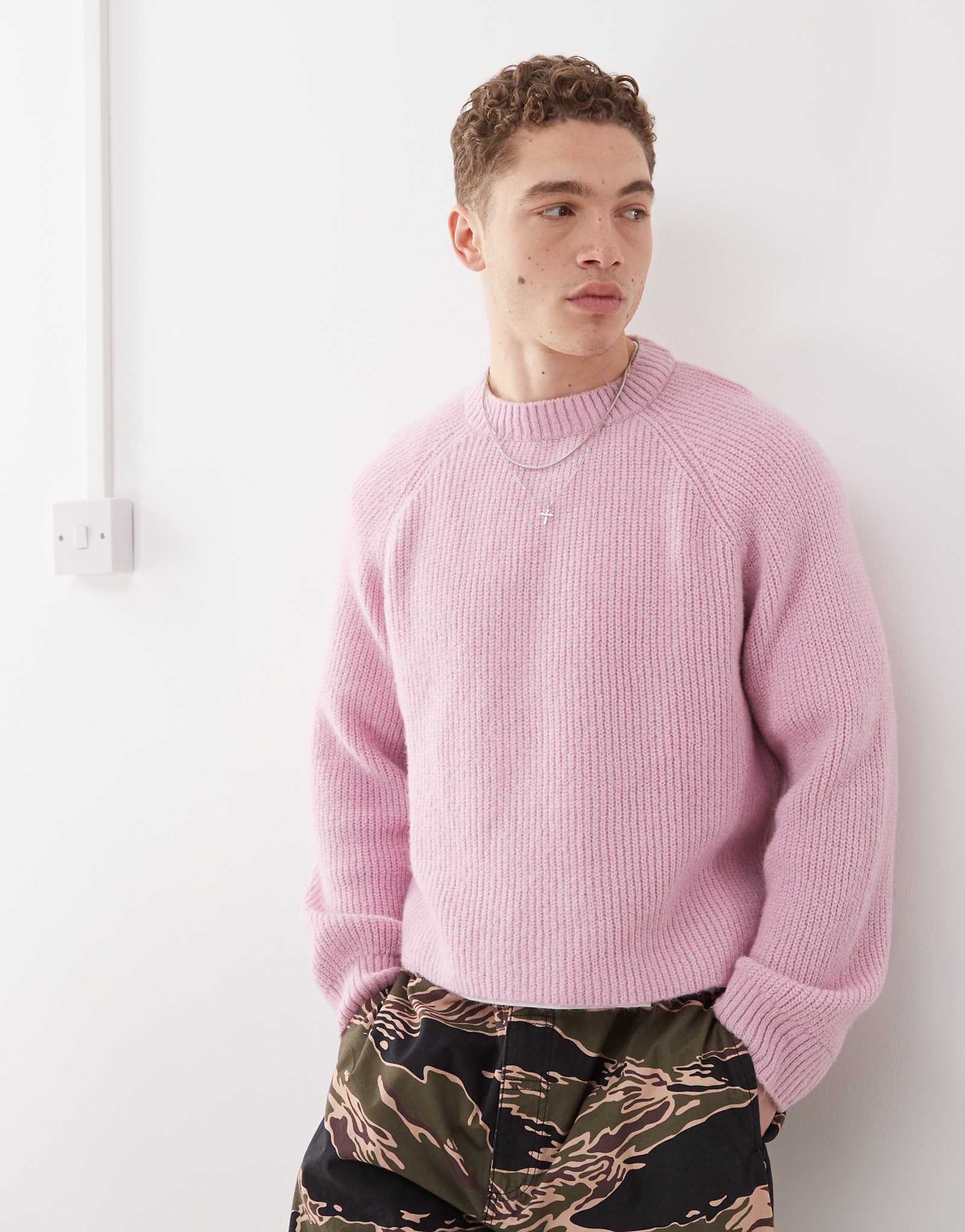 Вязаный свитер COLLUSION с квадратным круглым вырезом и круглым вырезом горловины розового цвета 6590₽