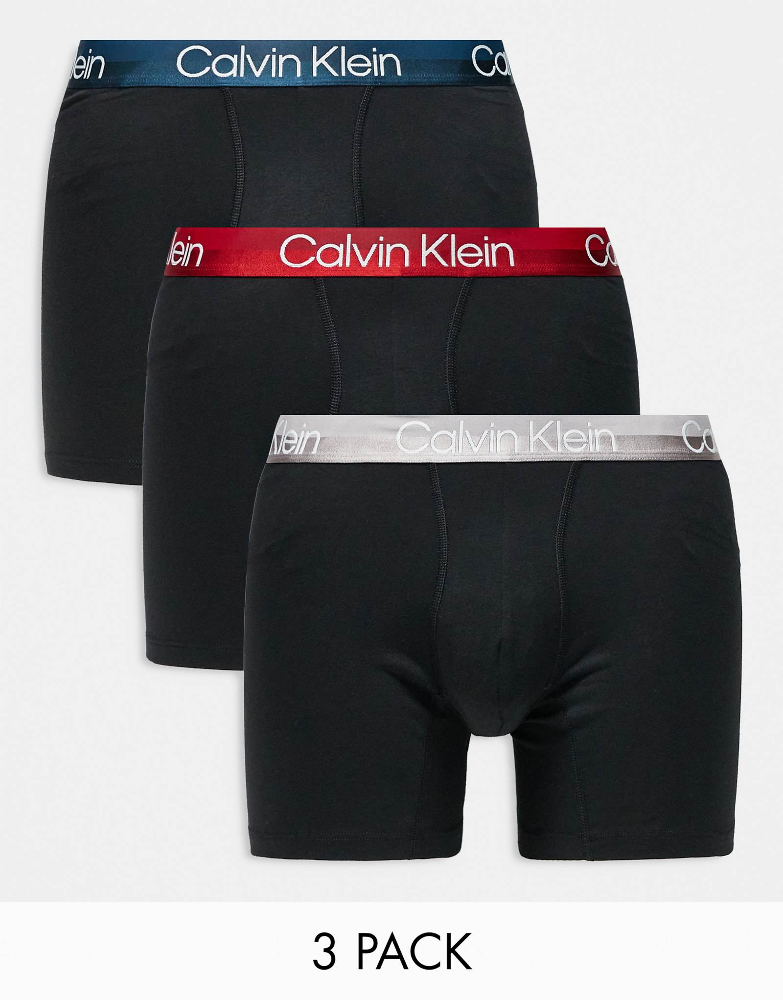 Трусы-боксеры Calvin Klein Modern Structure из 3-х упаковок черного цвета с темно-синимикраснымисеребристыми поясами 7390₽