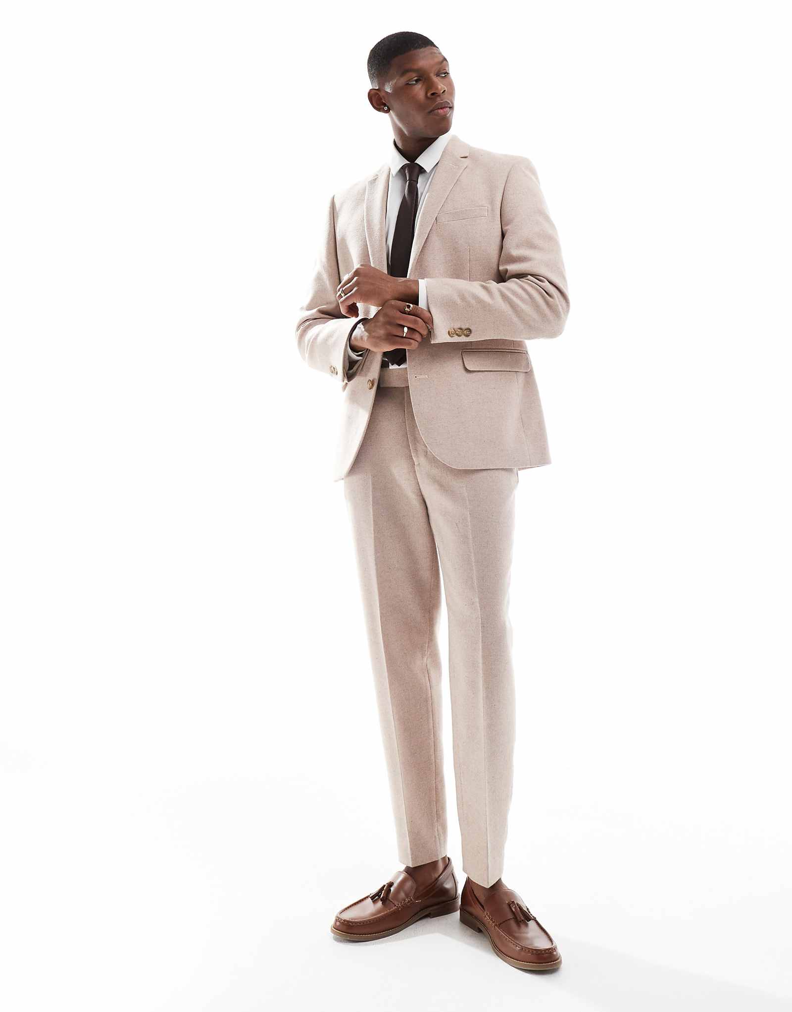 Дизайнерские зауженные брюки ASOS из шерстяной смеси светло-розового твида 5590₽