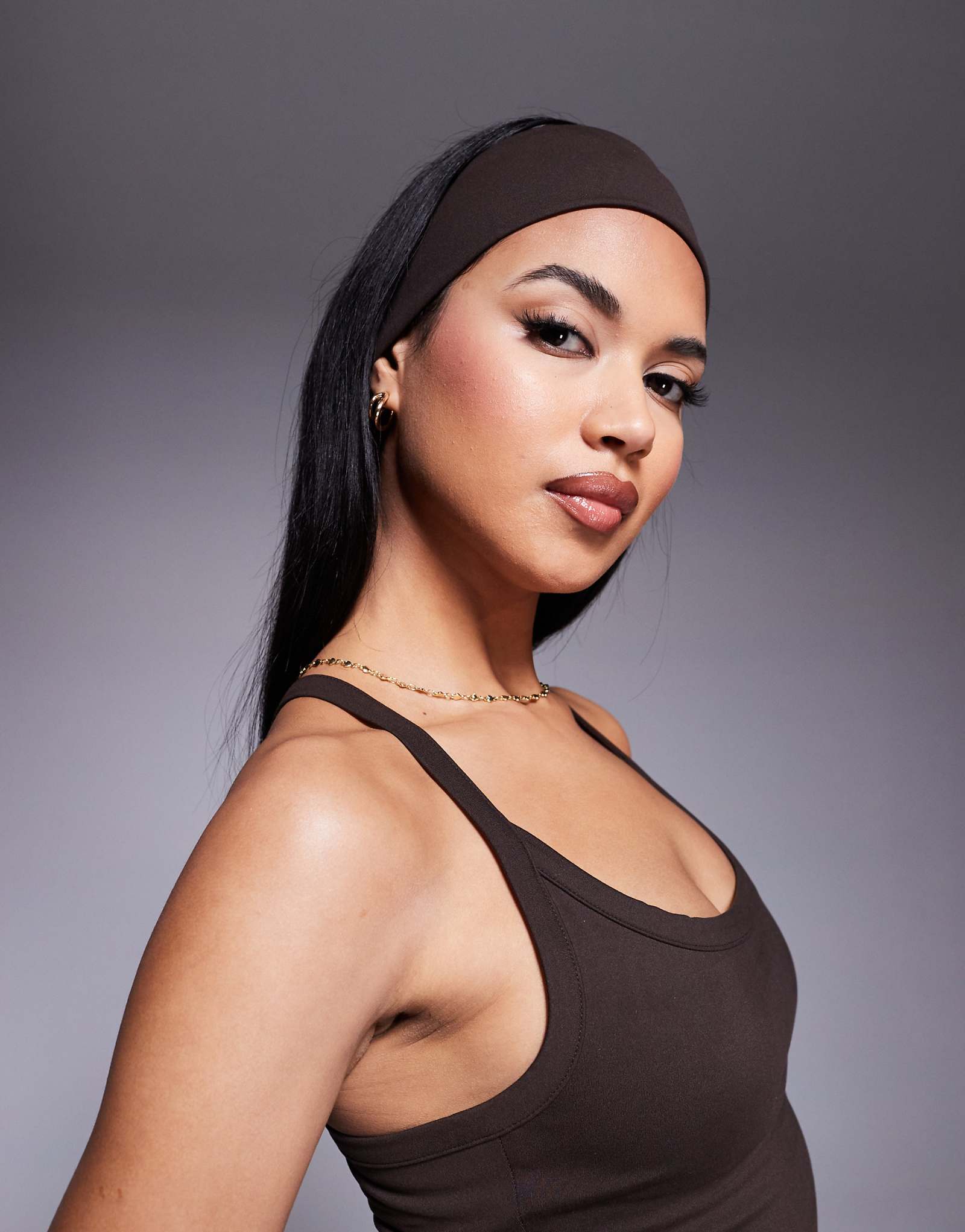 4505 повязка на голову для йоги soft touch шоколадного цвета