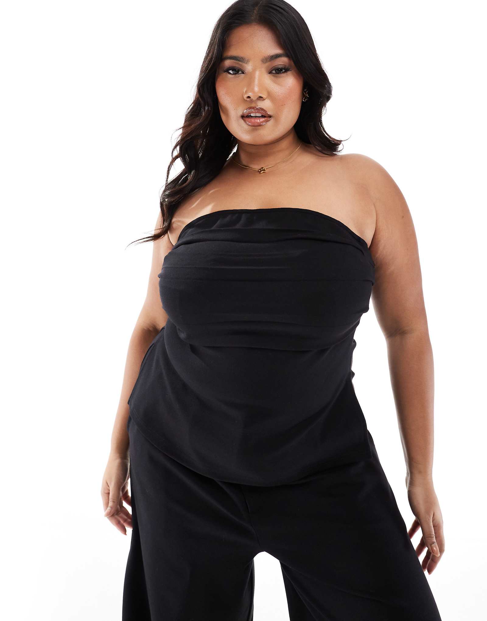 Плиссированный топ-бандо ASOS DESIGN Curve ponte черного цвета - часть комплекта 1890₽