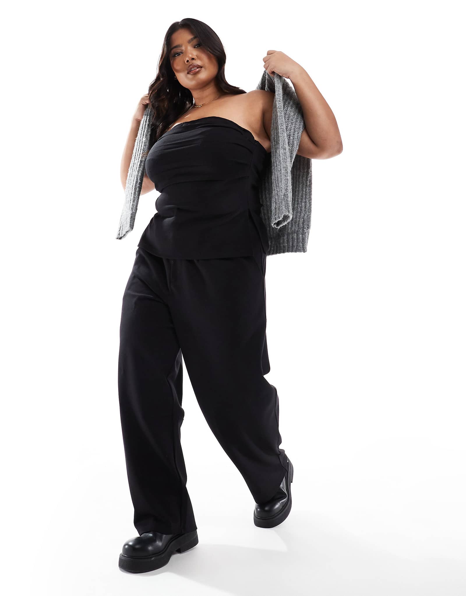 Брюки ASOS DESIGN Curve ponte barrel leg черного цвета - часть комплекта 2990₽