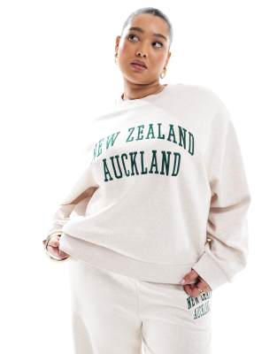 Толстовка ASOS DESIGN Curve с вышивкой в графическом стиле Auckland из овсяного вереска