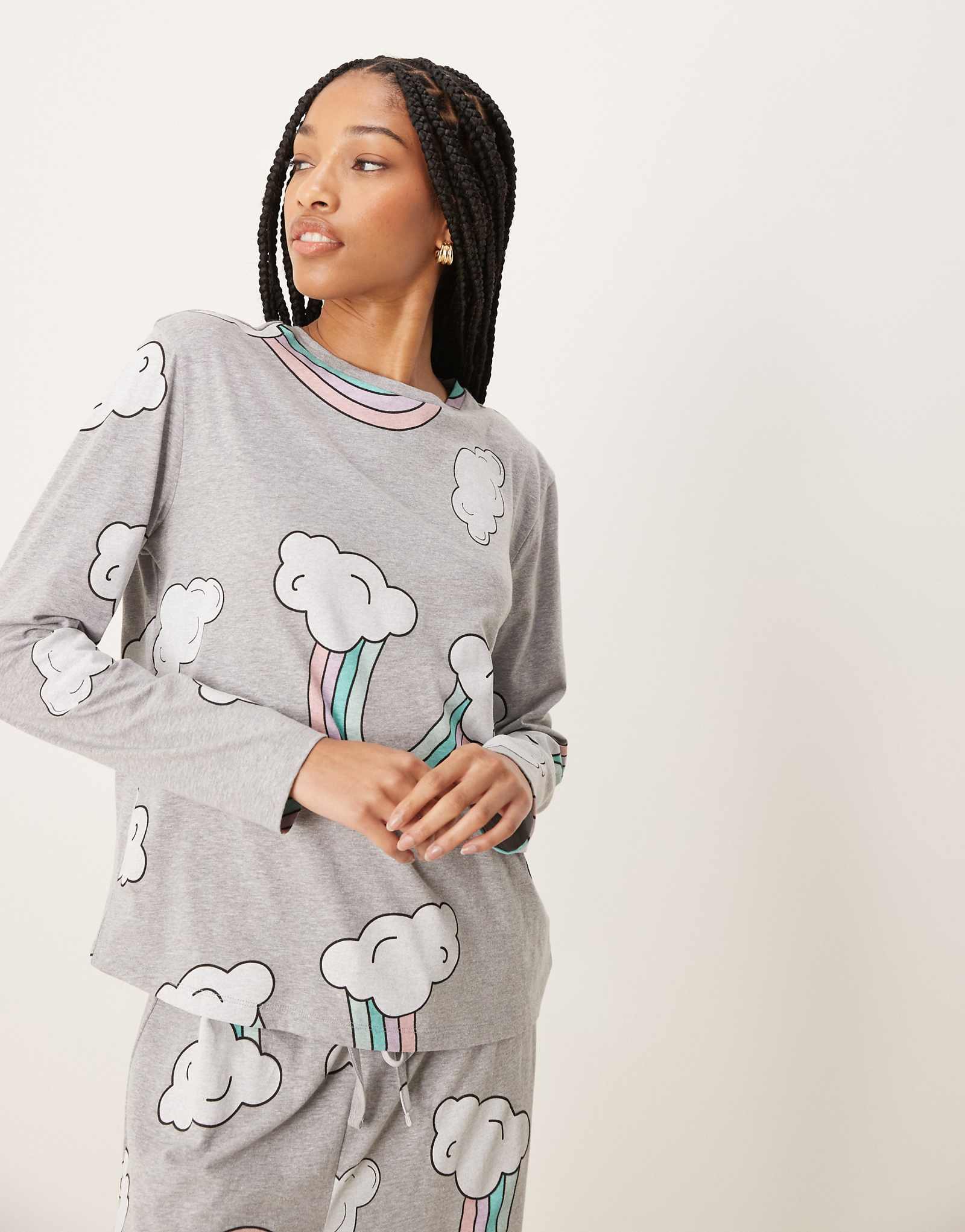 Пижамный комплект ASOS DESIGN Tall rainbow с длинными рукавами и брюками из серого вереска 3790₽