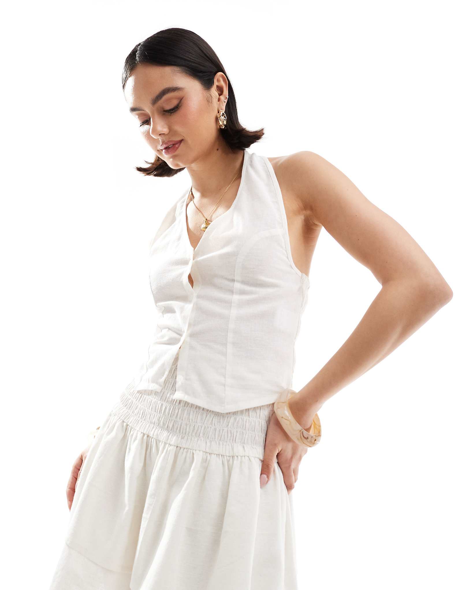 Эксклюзивный топ на бретелях Esme белого цвета в сеточку 4690₽