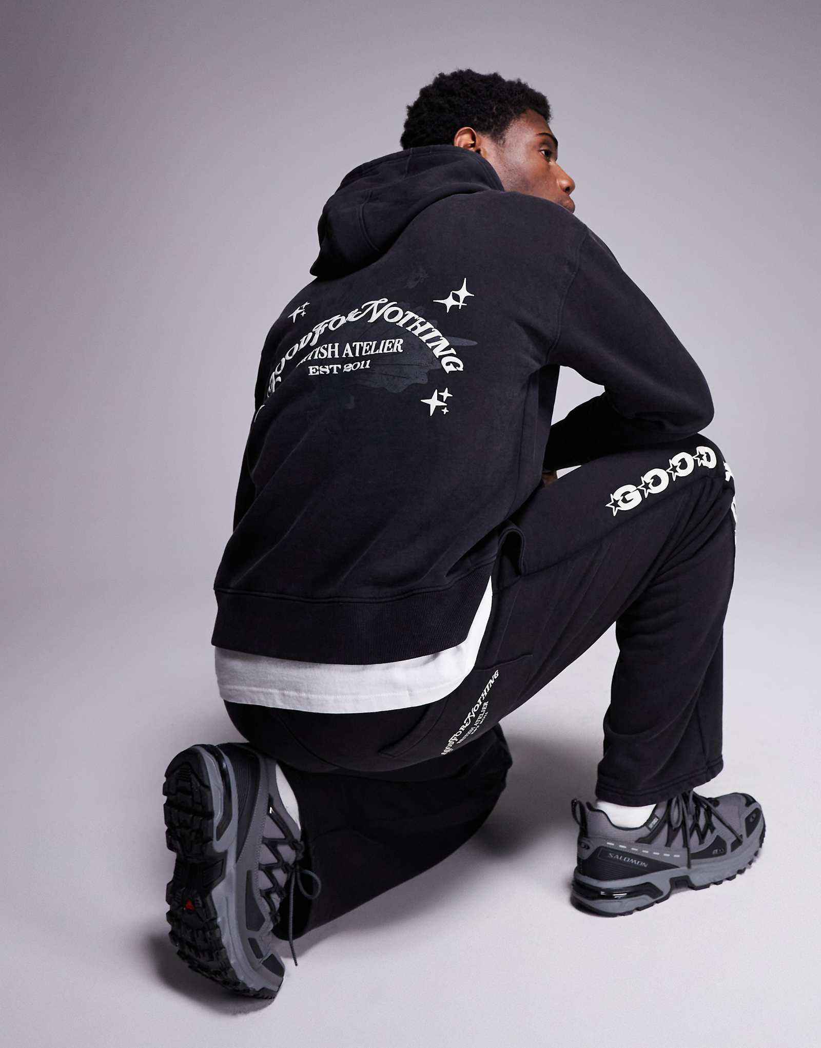 Толстовка Good For Nothing space dye с принтом на рукавах и спине черного цвета для стирки - часть комплекта 9090₽