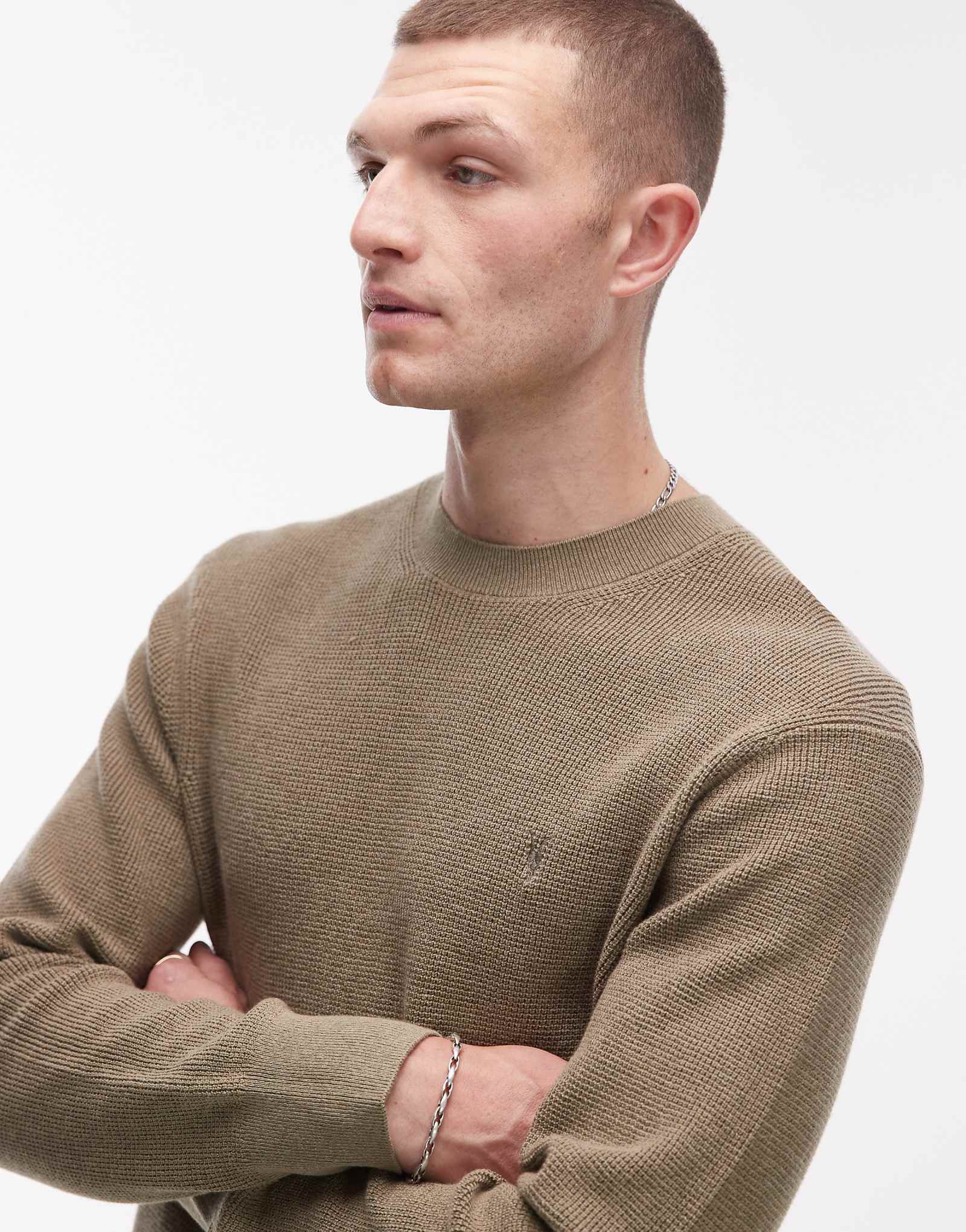 Вязаный свитер AllSaints crew светло-пепельного цвета 16290₽