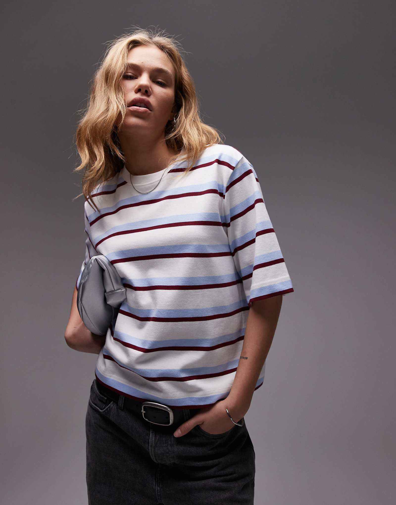 Облегающая футболка ARKET heavyweight в разноцветную полоску 7890₽