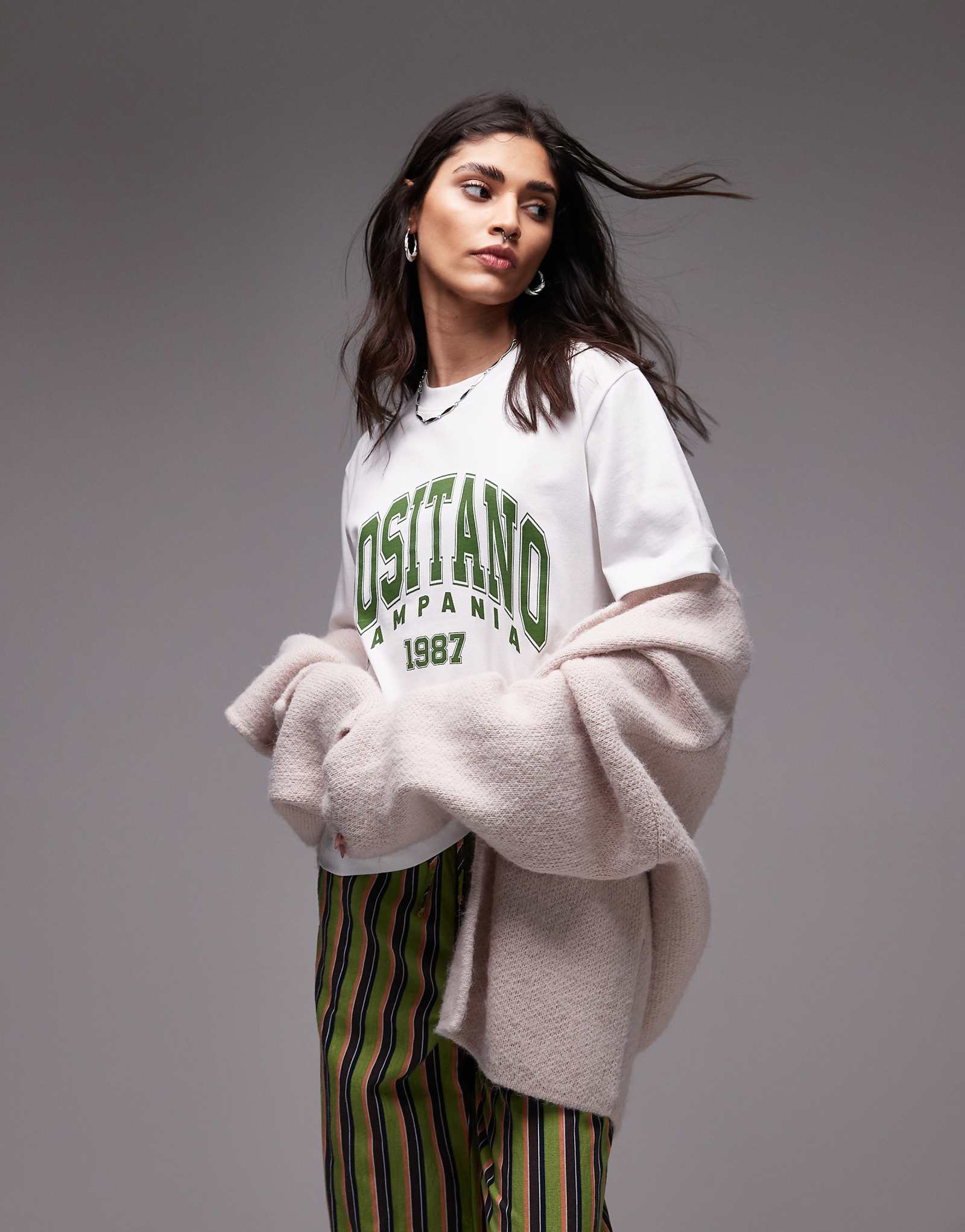 Базовая футболка премиум-класса Topshop graphic Positano белого цвета 9190₽