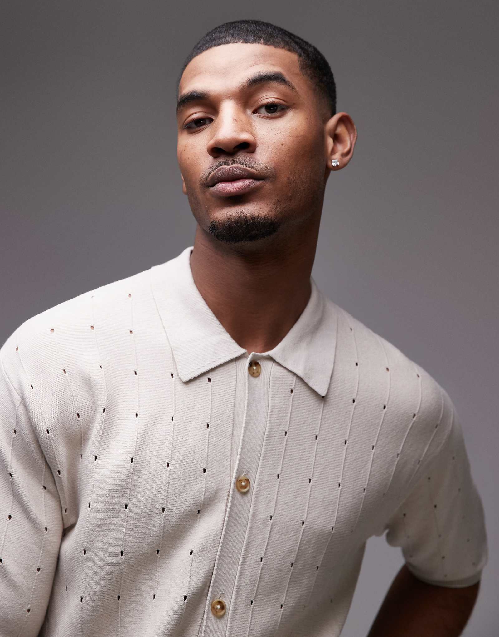 Трикотажная рубашка-поло Topman pointelle из камня 7290₽