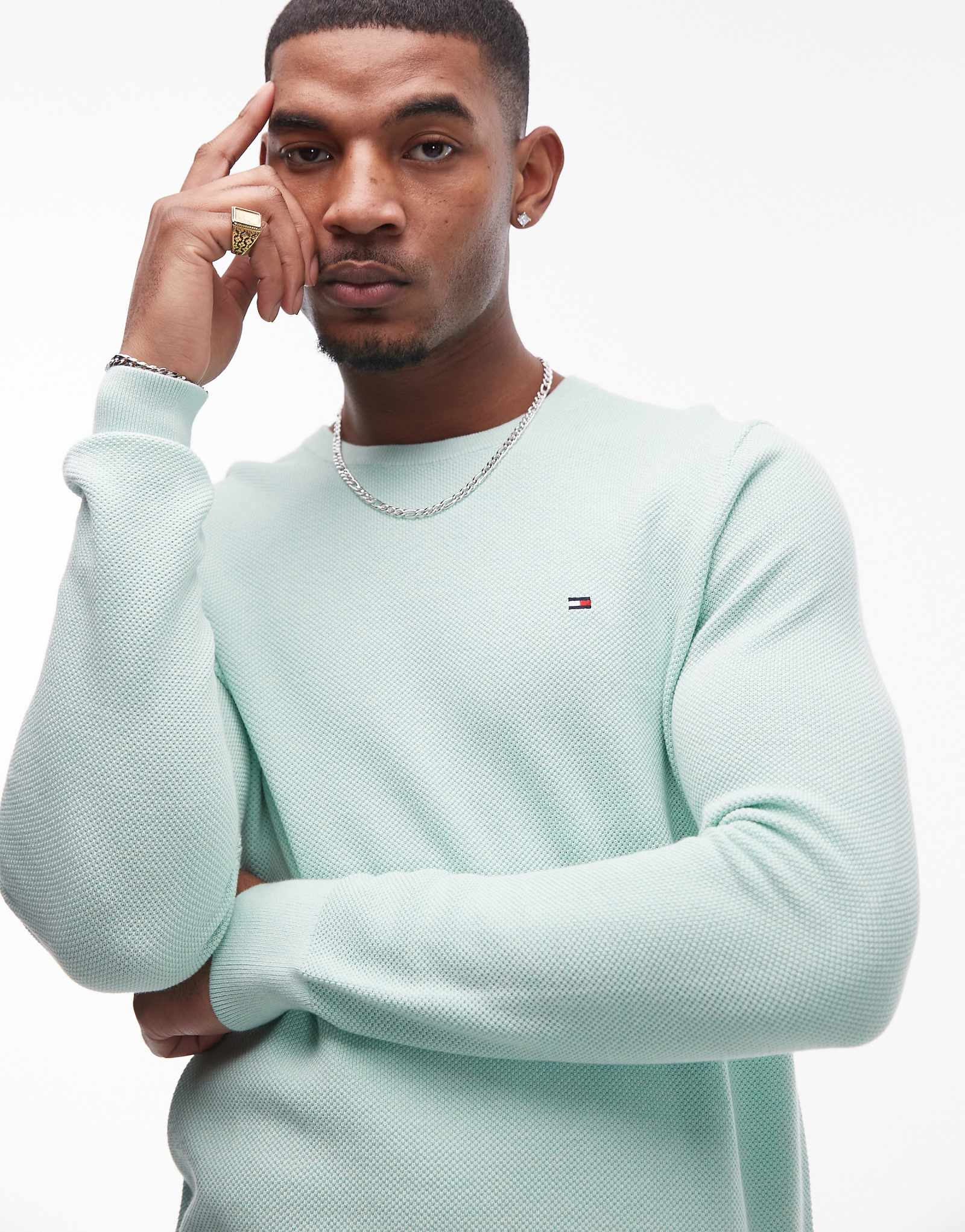 Структурированный свитер Tommy Hilfiger мятно-зеленого цвета 17290₽