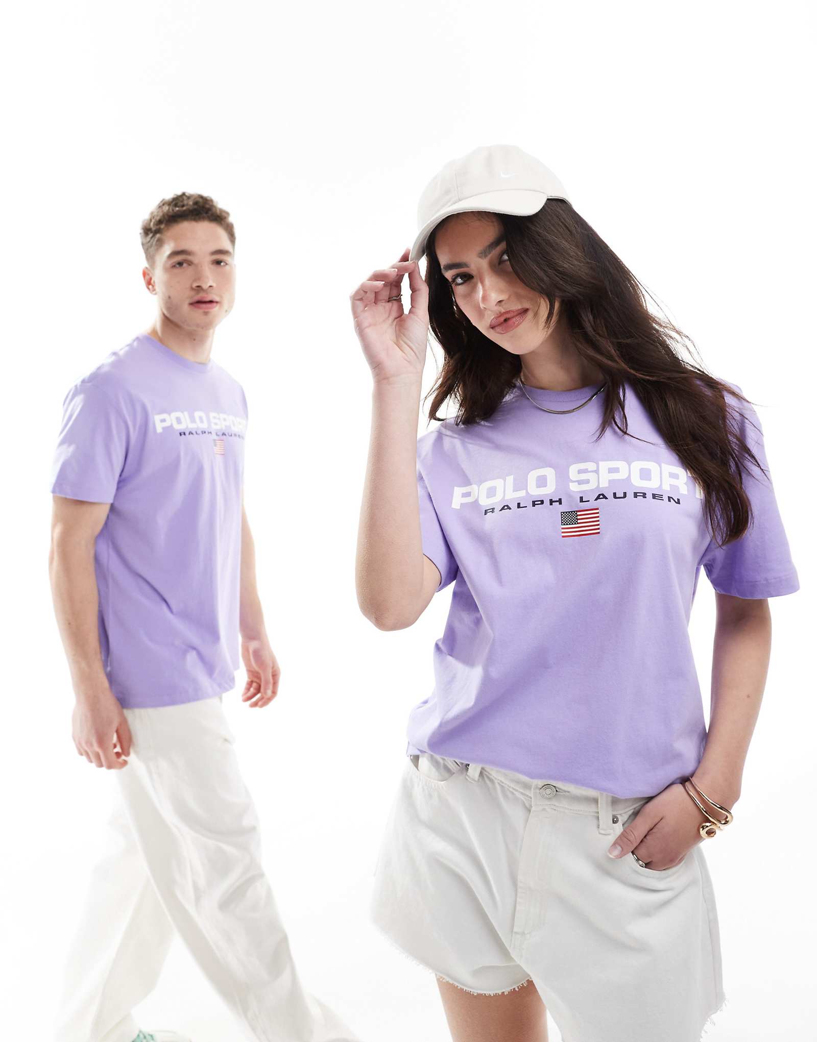 Футболка Polo Ralph Lauren Sport capsule унисекс с логотипом флага на большой груди классического оверсайз-кроя сиреневого цвета 9990₽