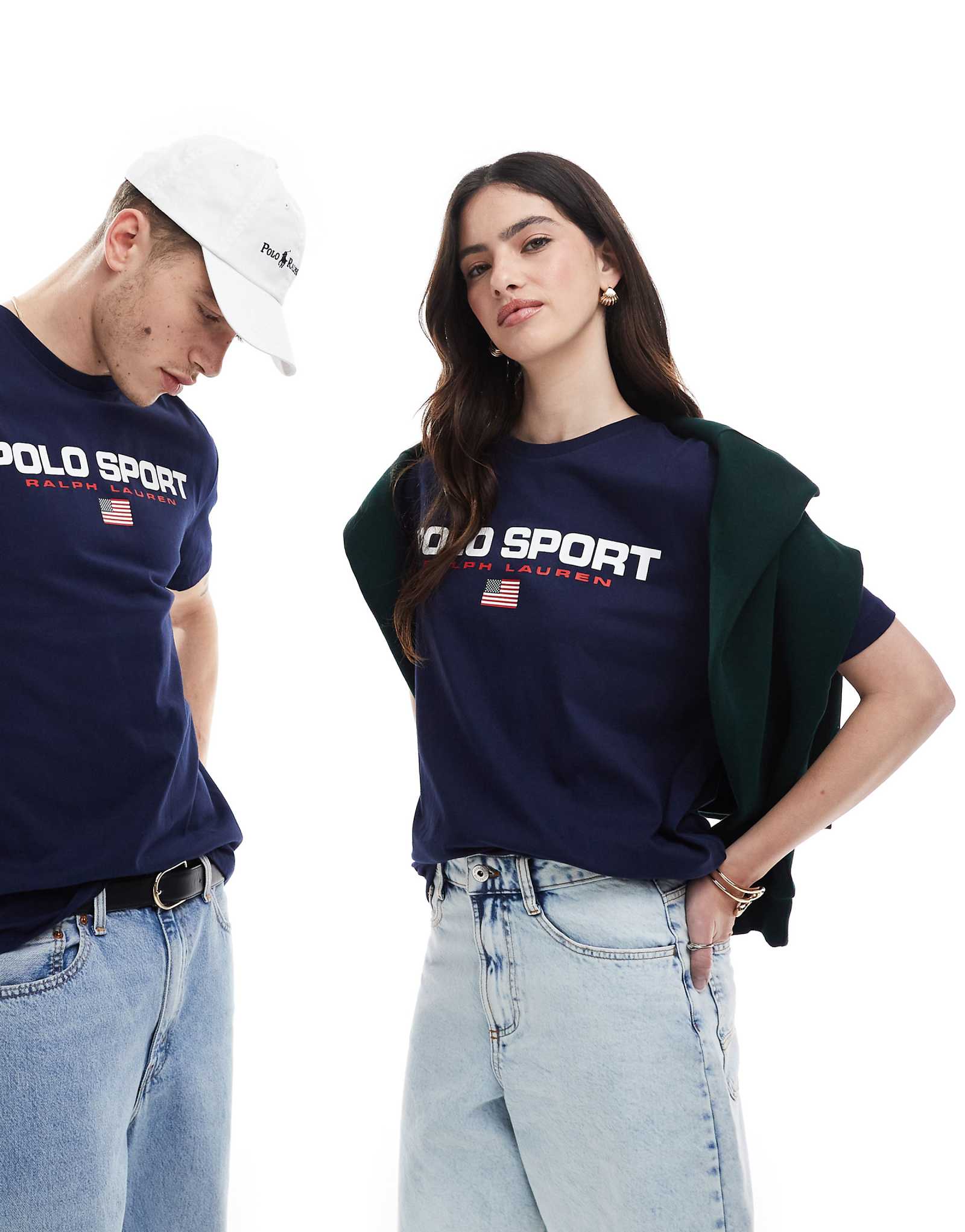 Футболка Polo Ralph Lauren Sport capsule унисекс с логотипом флага на большой груди классического темно-синего цвета оверсайз 8590₽