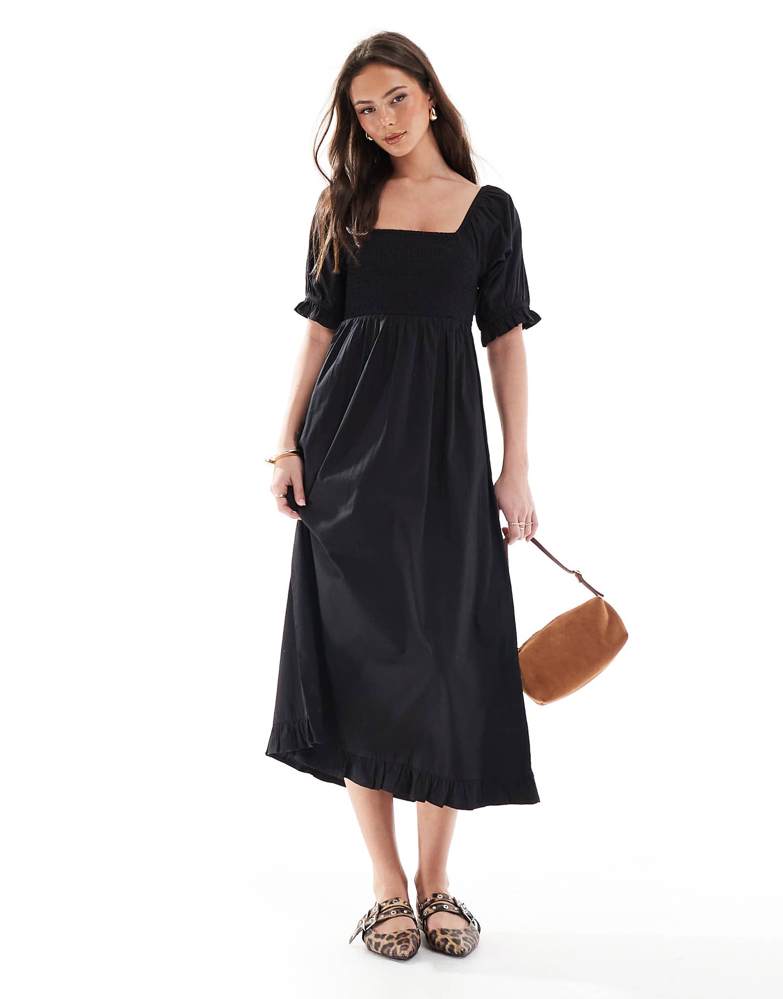 Черное платье-халат мидакси с гофрированными деталями для девочек Wednesdays Girl черного цвета 10590₽