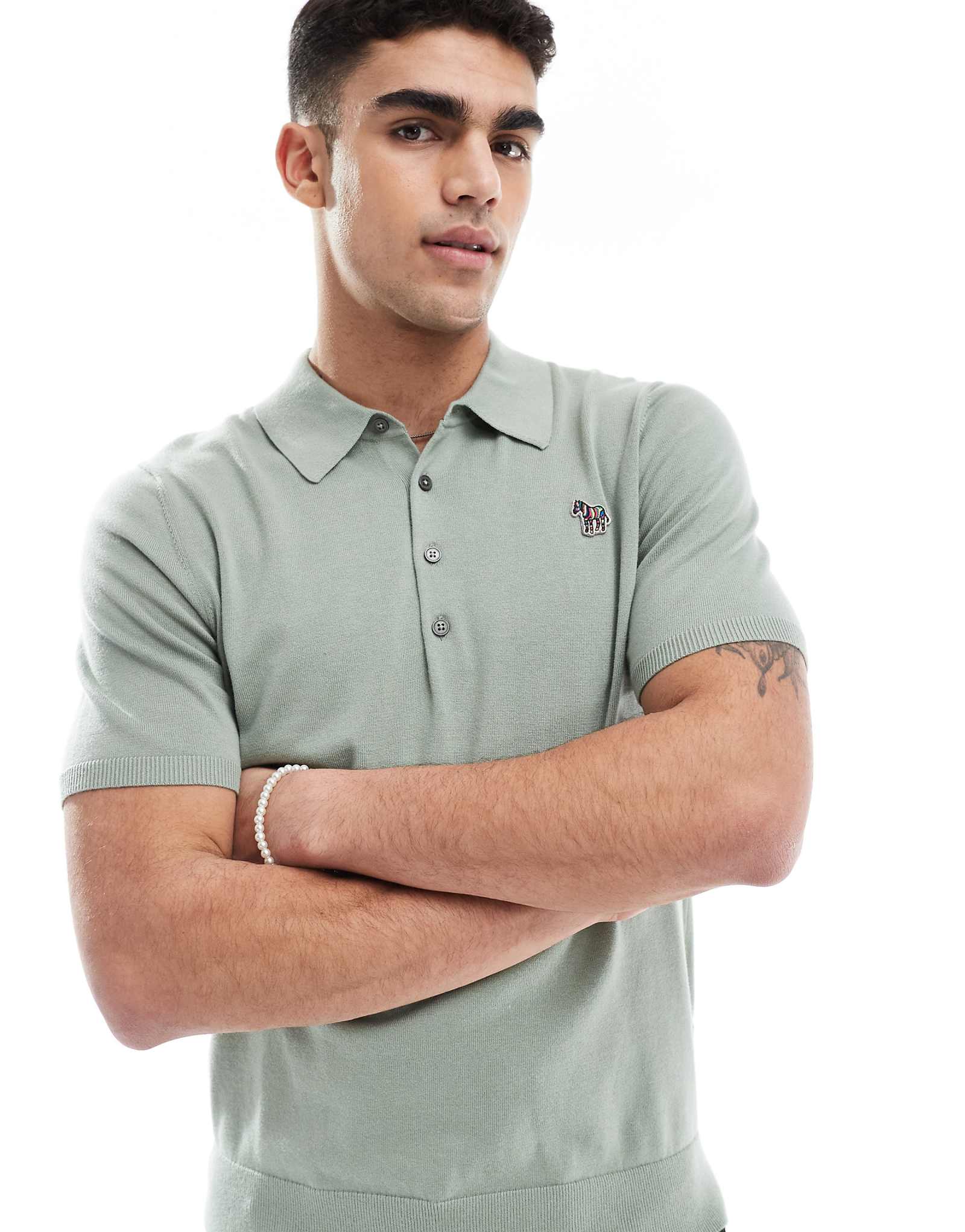 Вязаное поло с логотипом PS Paul Smith светло-зеленого цвета