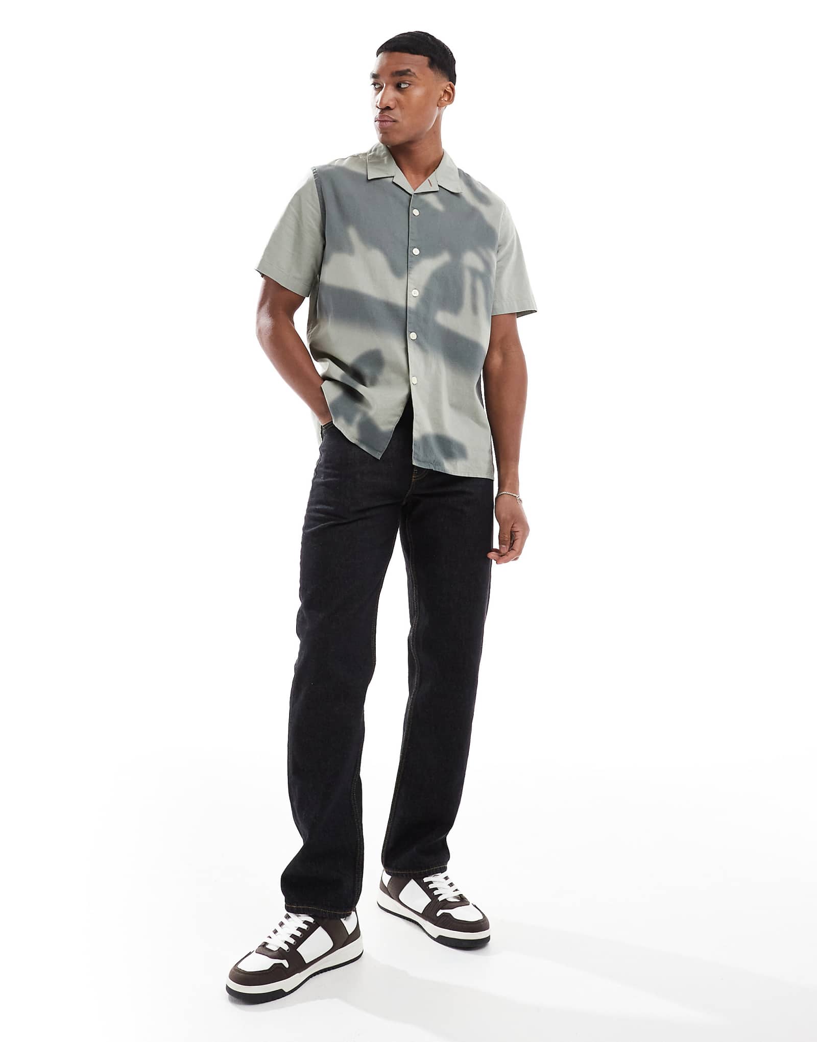 Рубашка PS Paul Smith с коротким рукавом и теневым принтом зеленого цвета 12590₽