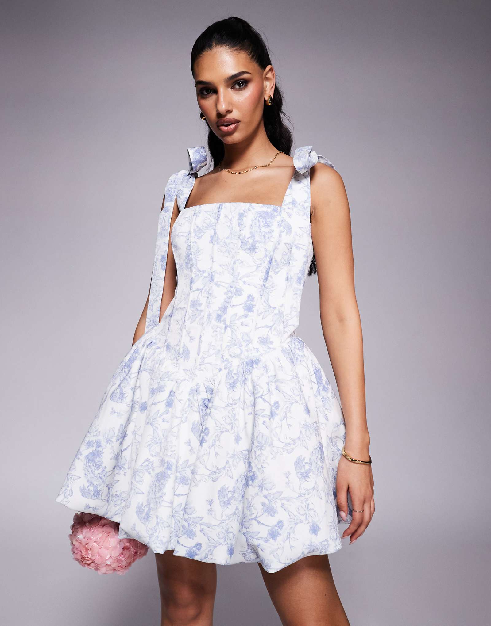 Роскошное мини-платье Alice с пышным подолом и синим принтом